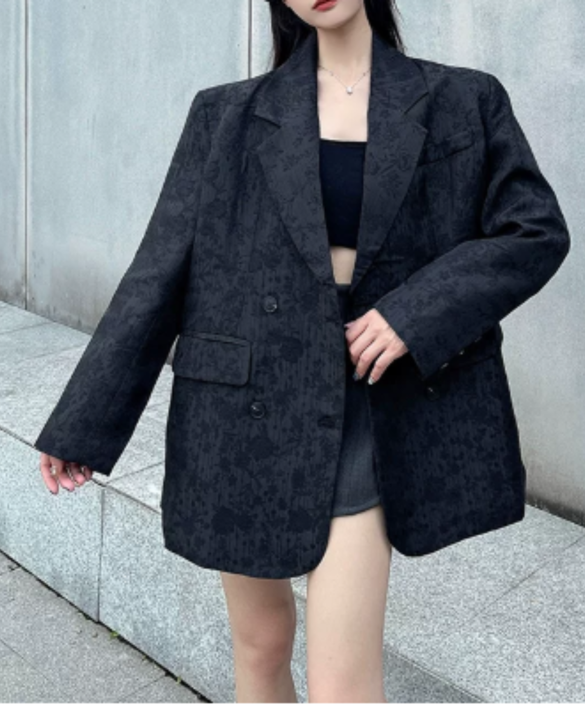 peaked lapel boxy silhouette jacket EN3209