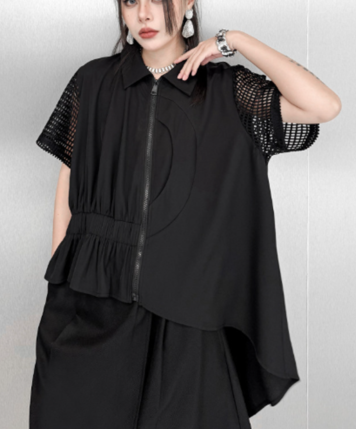 dark irregular design sheer shirt EN2946