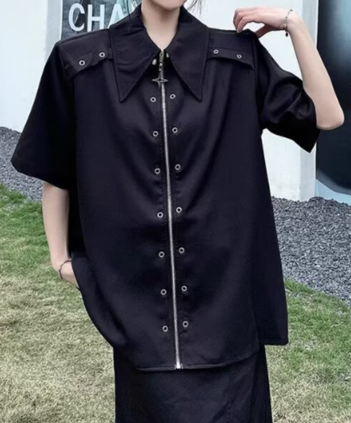 metal hole zipper shirt EN2883