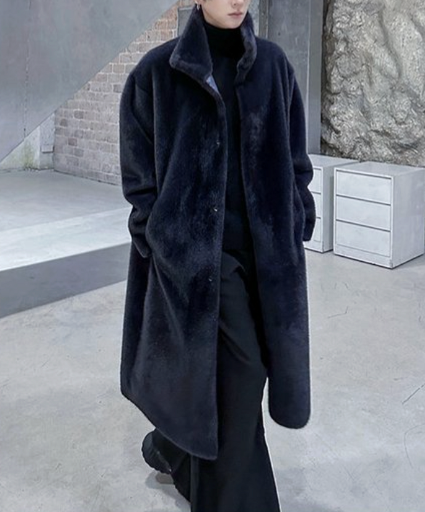 stand collar faux mink fur coat EN2573