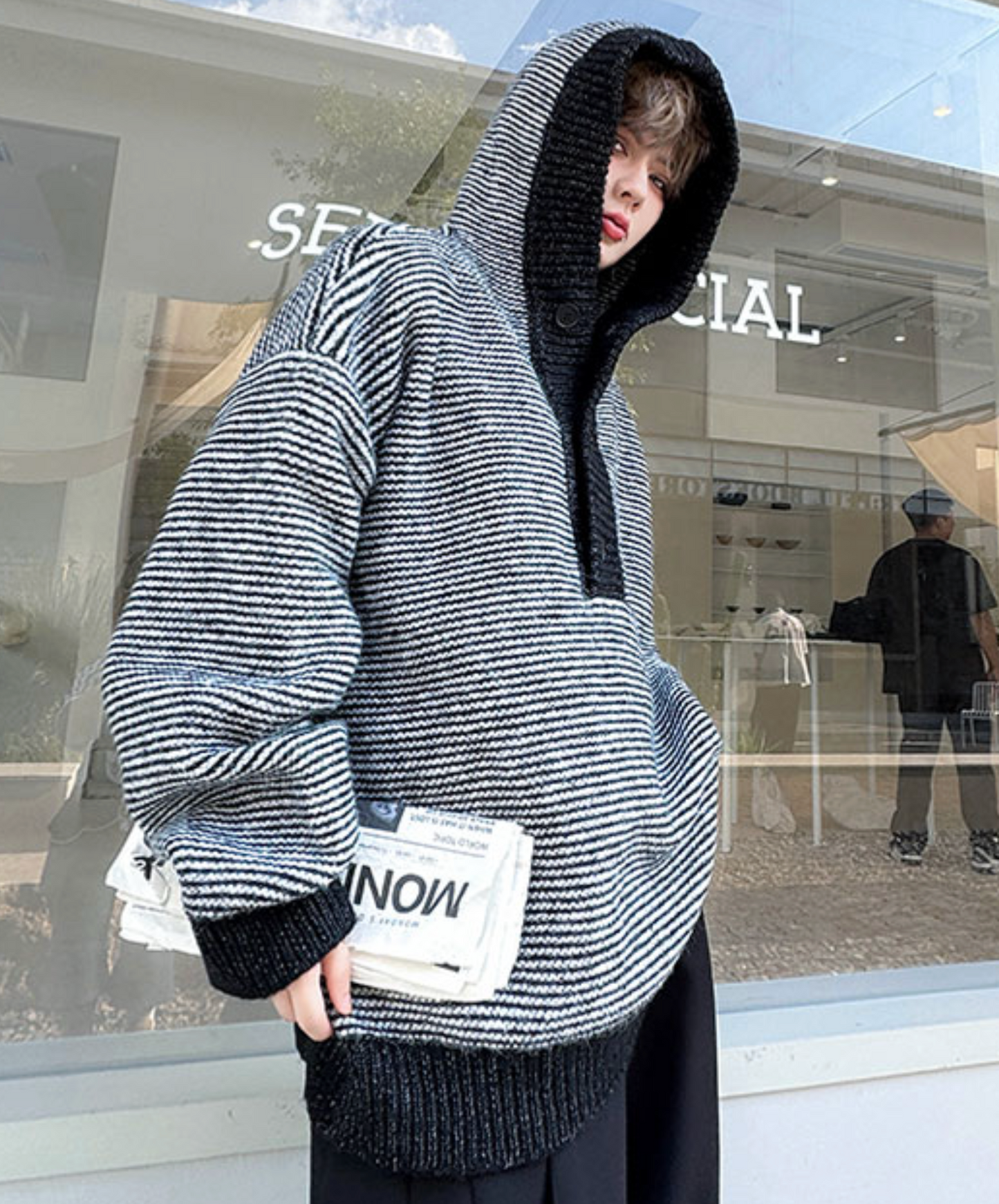 color block border relax hoodie EN2523