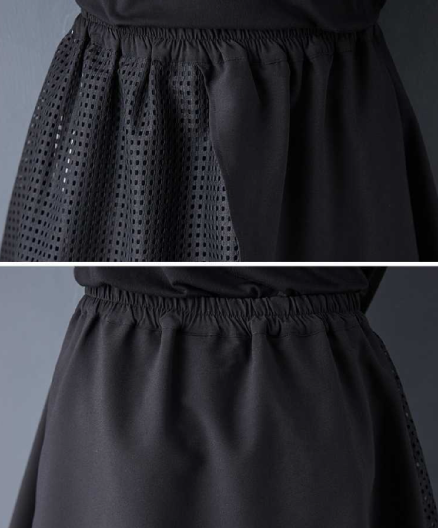 eyelet lace and stripe asymmetrical design skirt EN2756