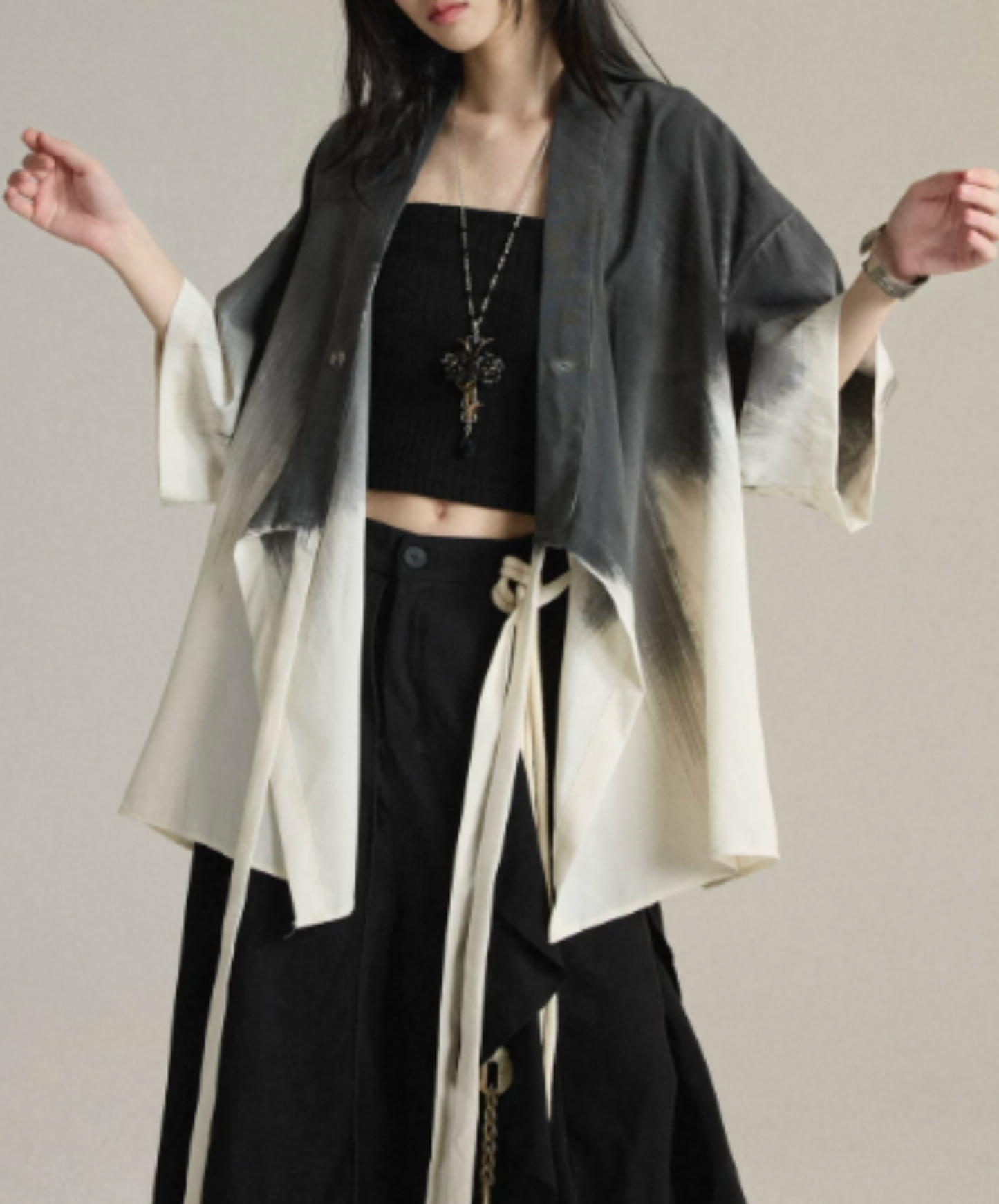 tie-dye print with waist tie jacket EN3010