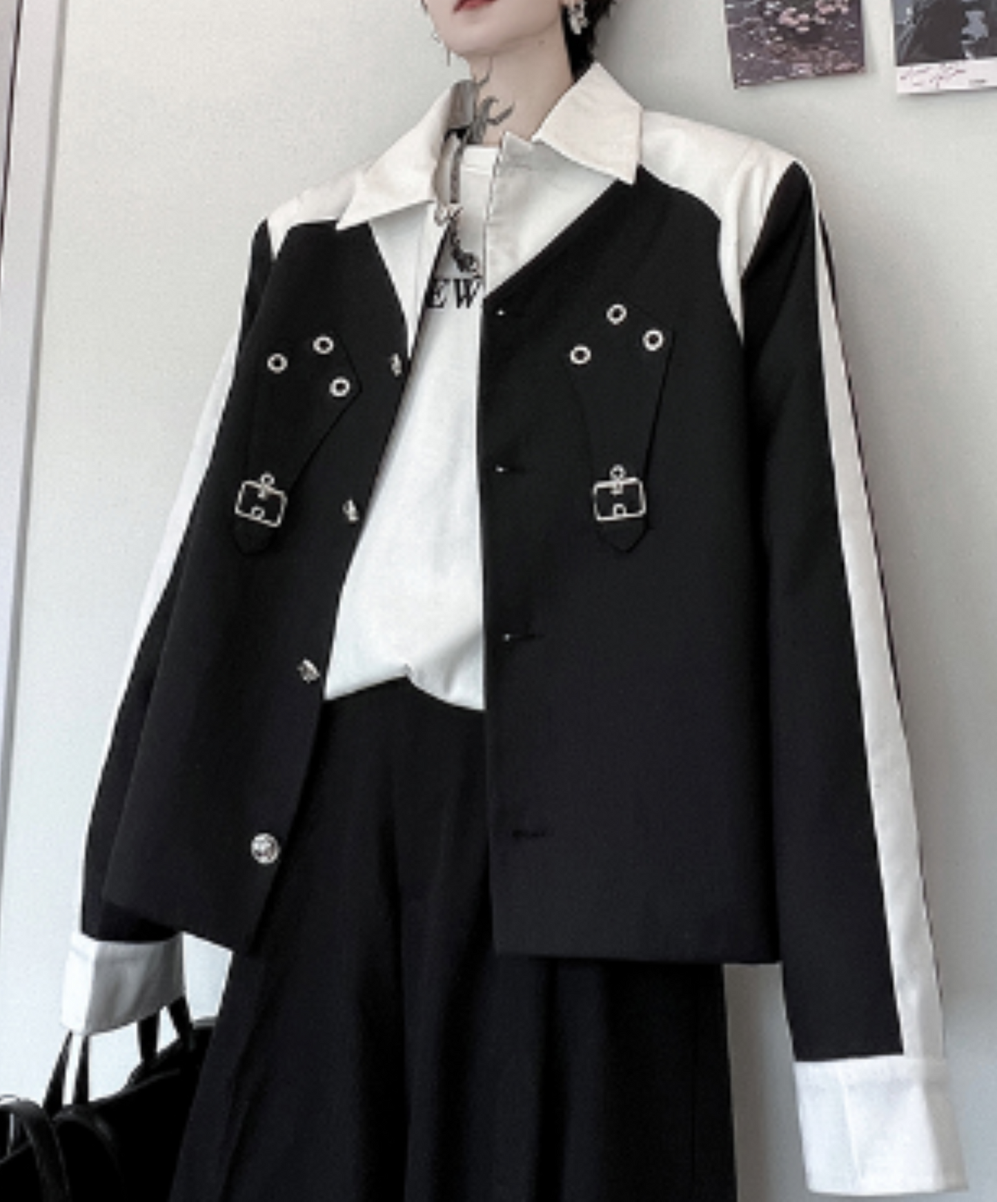 bicolor loose silhouette jacket EN1247