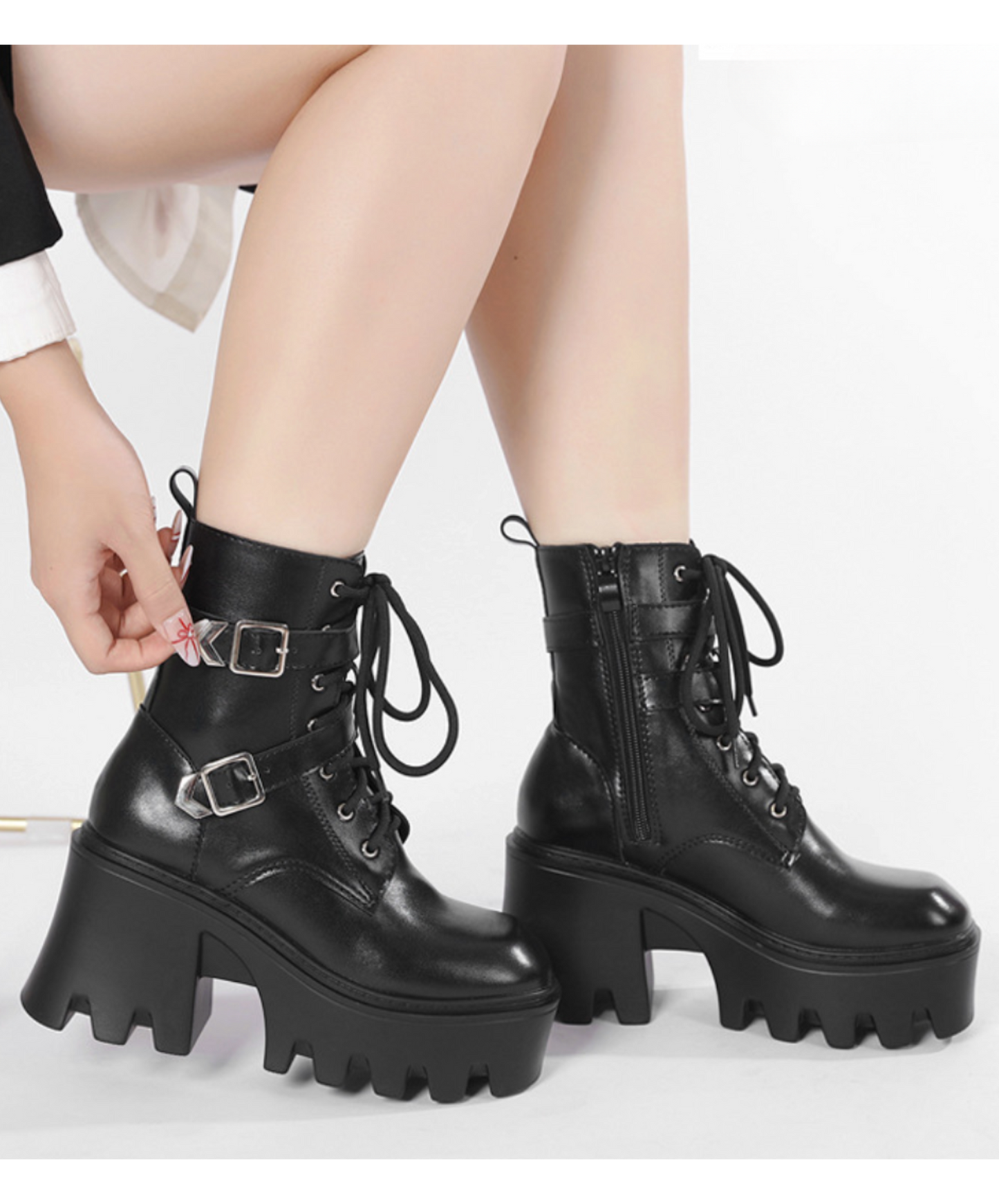 wave-shaped sole double belt boots EN2610