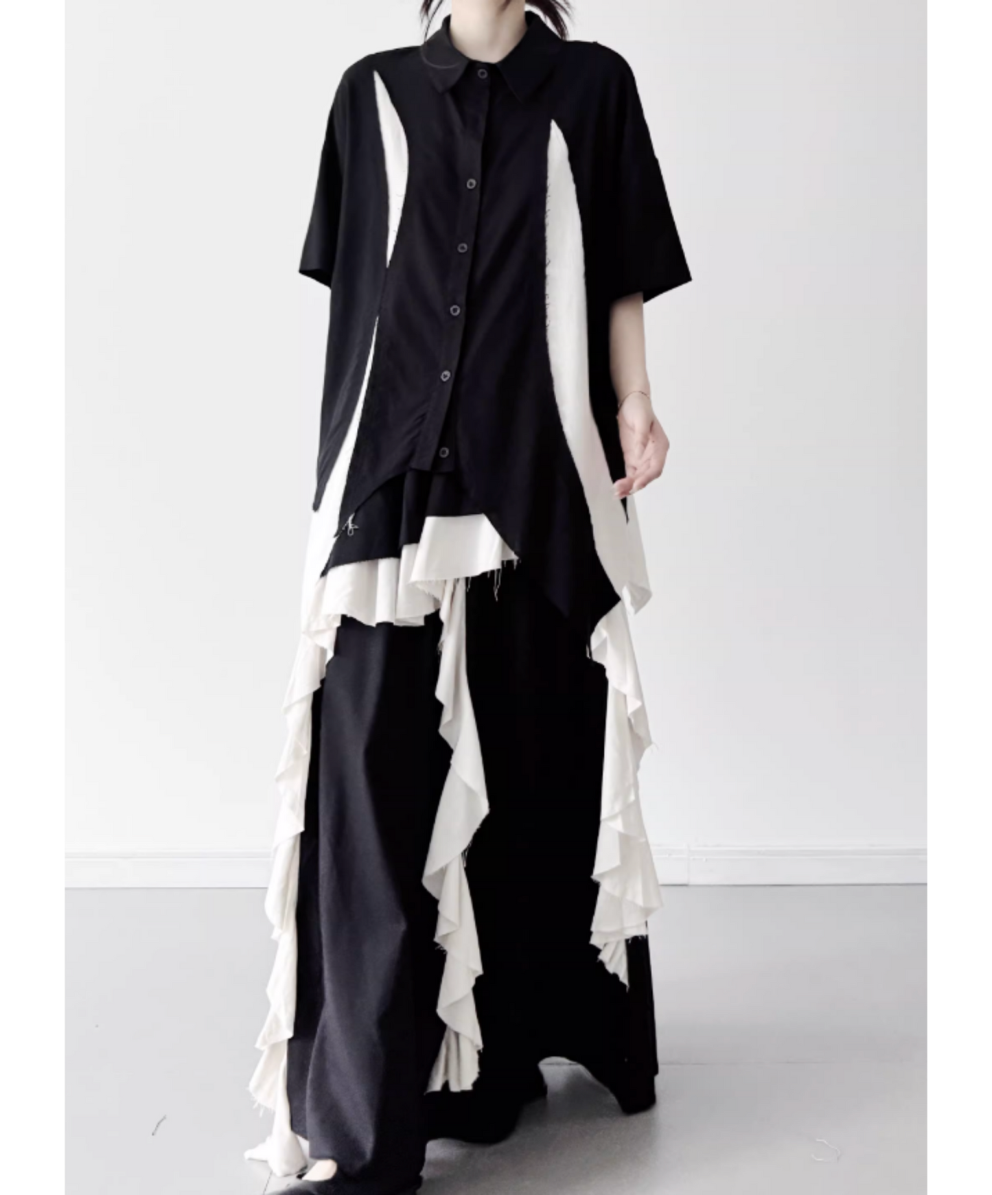 dark Irregular color block short-sleeved shirt EN2809