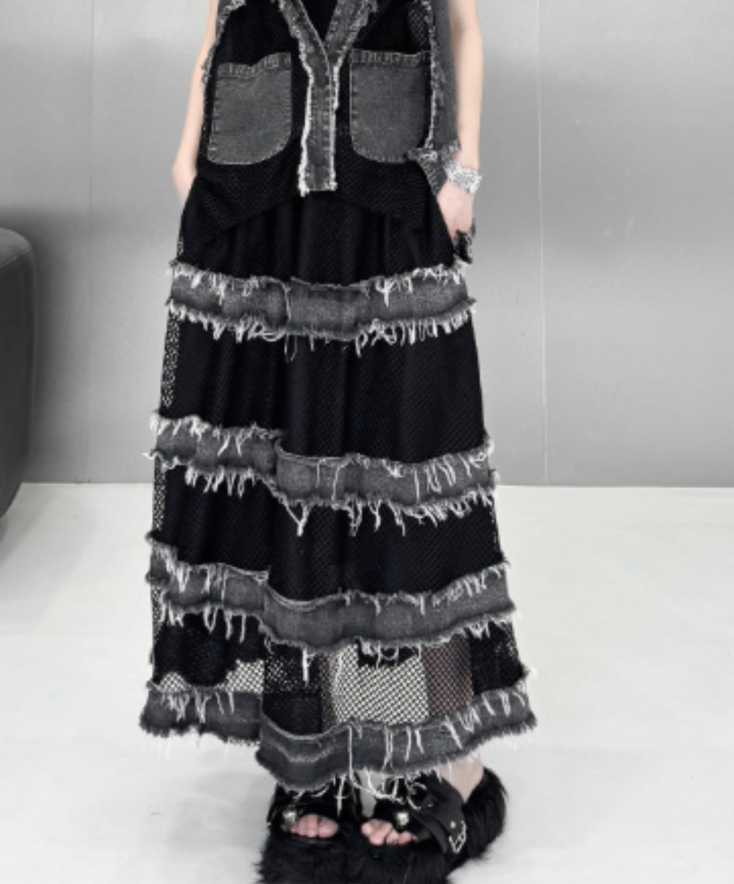 mesh patchwork with elastic waist skirt EN2999