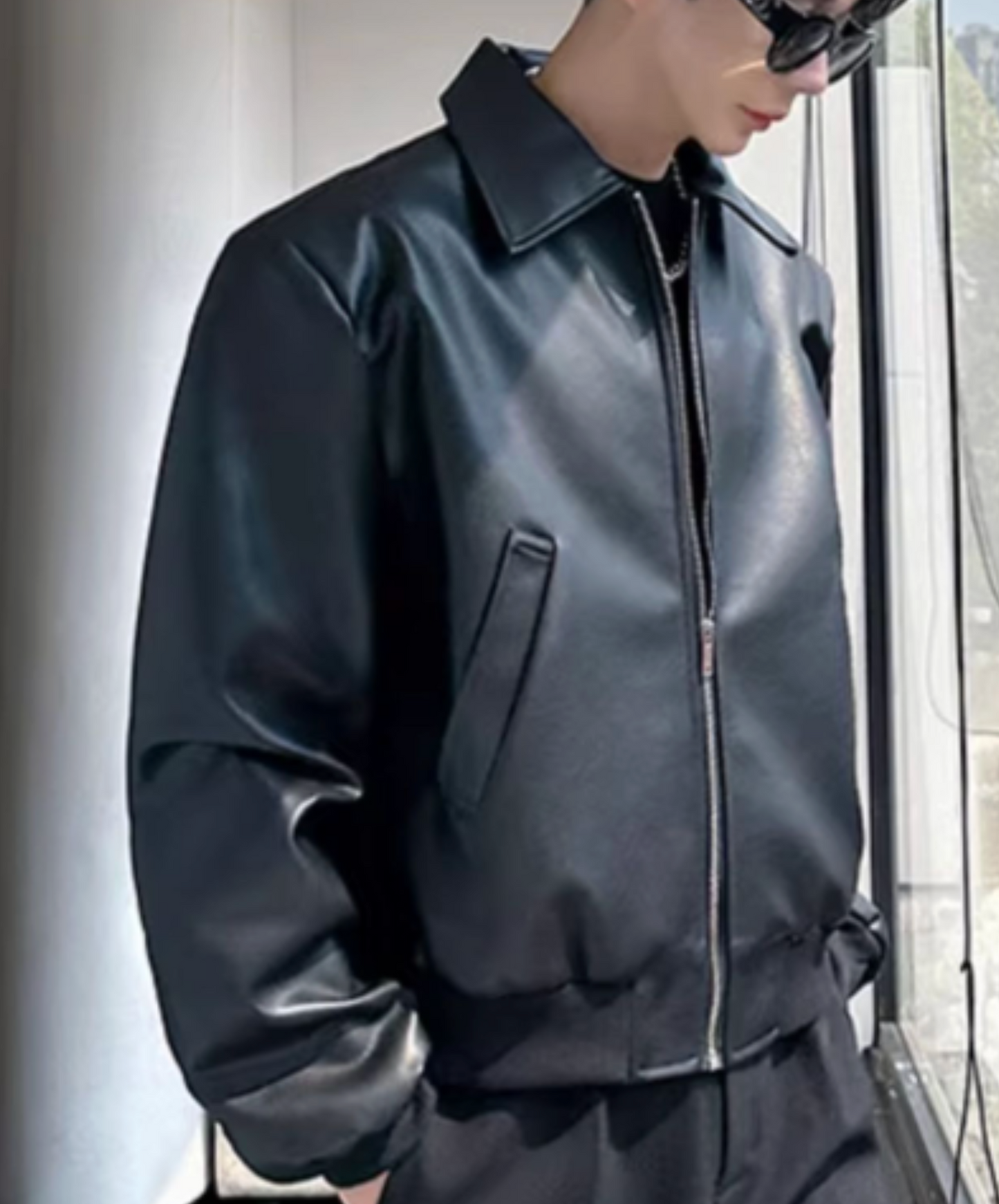 pu leather rib jacket EN2462