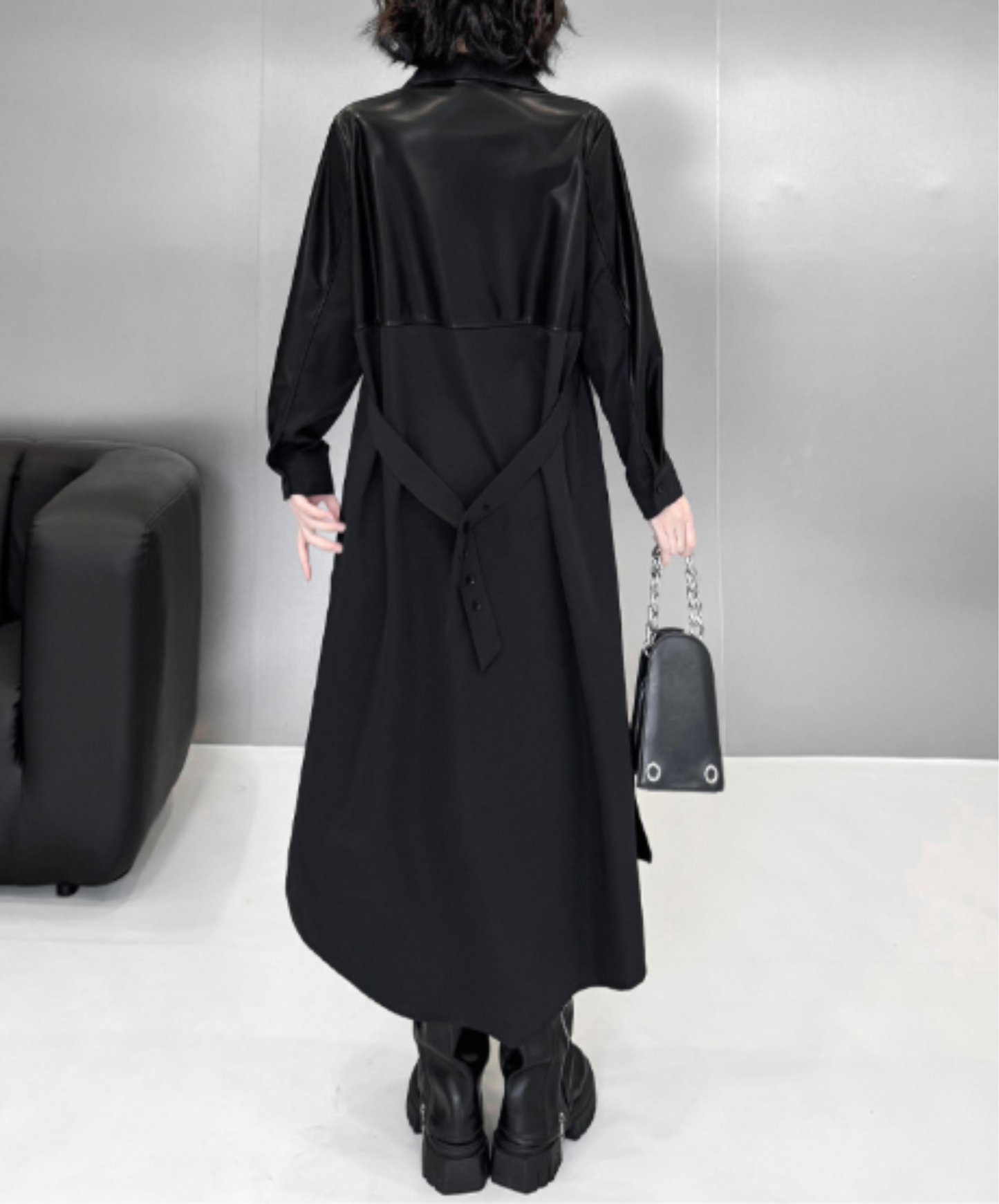 dark fishtail hem with a defined waist long shirt EN3114