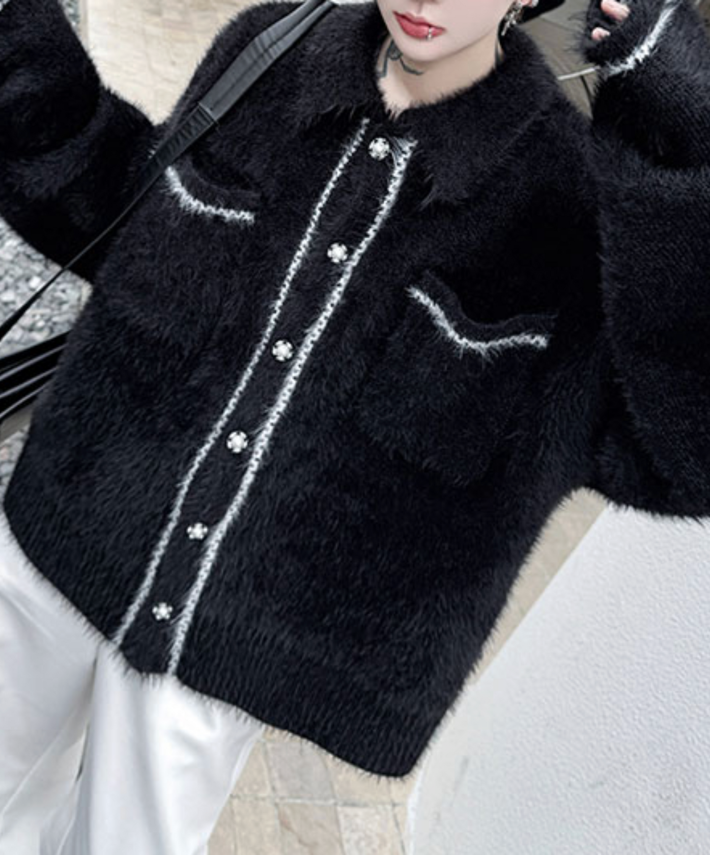 collared colorblock jacquard jacket EN2521