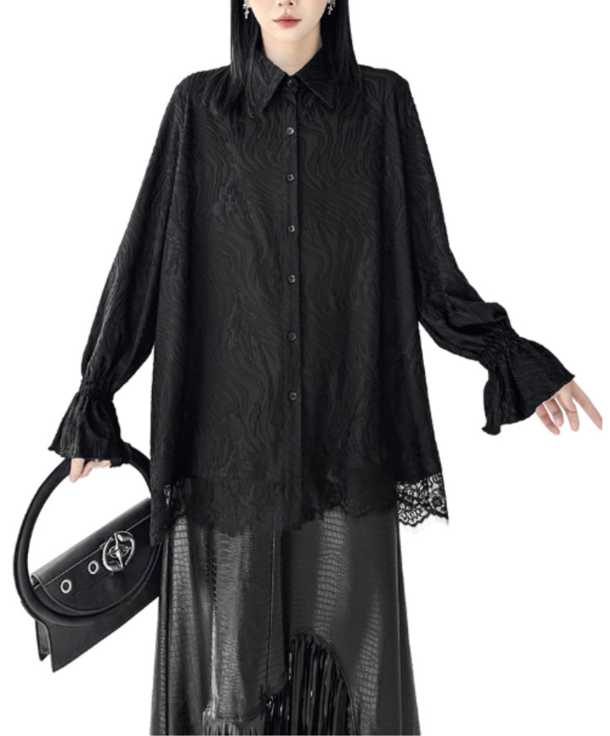 flared-line lace decoration shirt EN3174