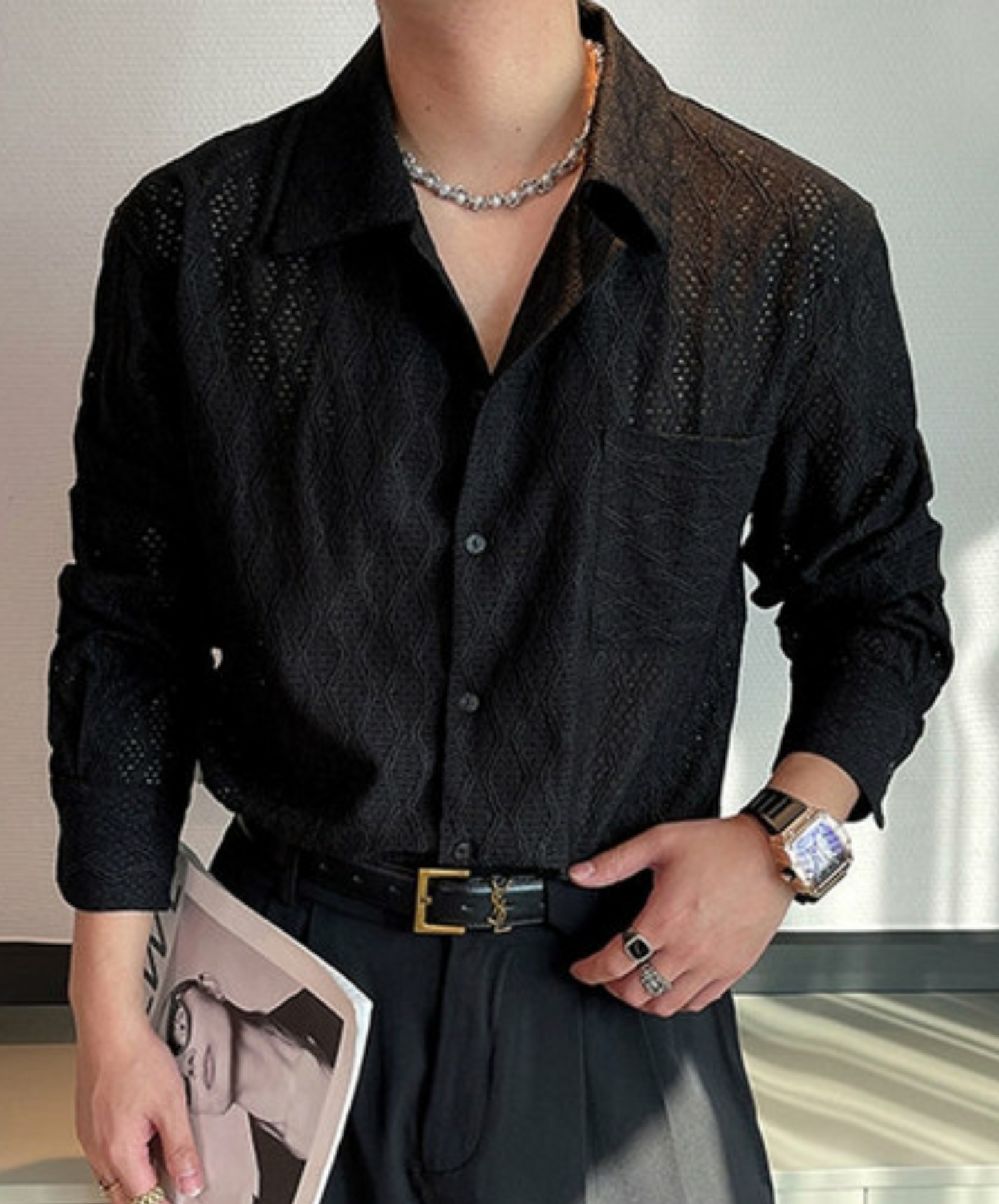 diamond pattern sheer shirt EN2368