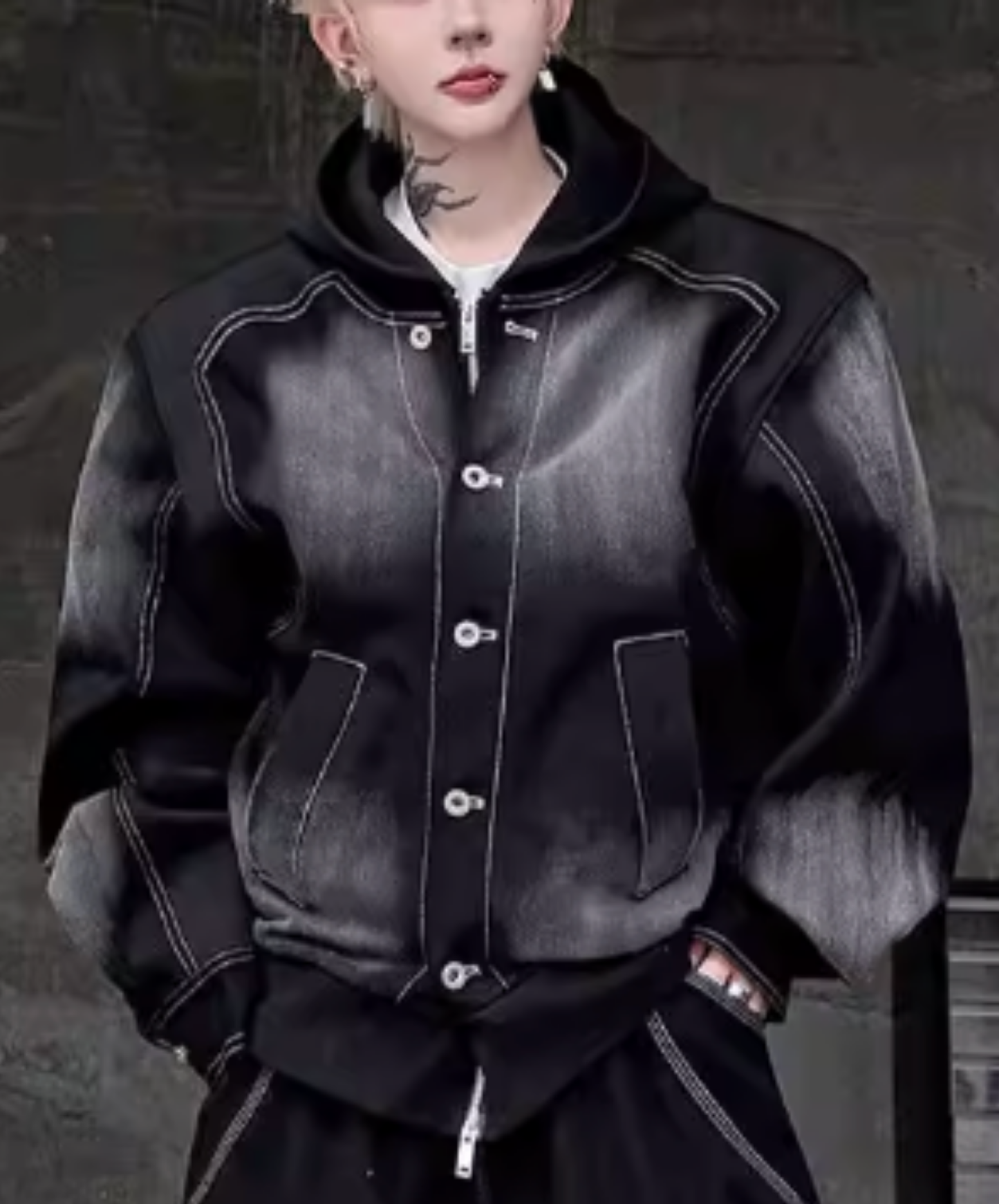 american retro patchwork denim hoodie EN2717