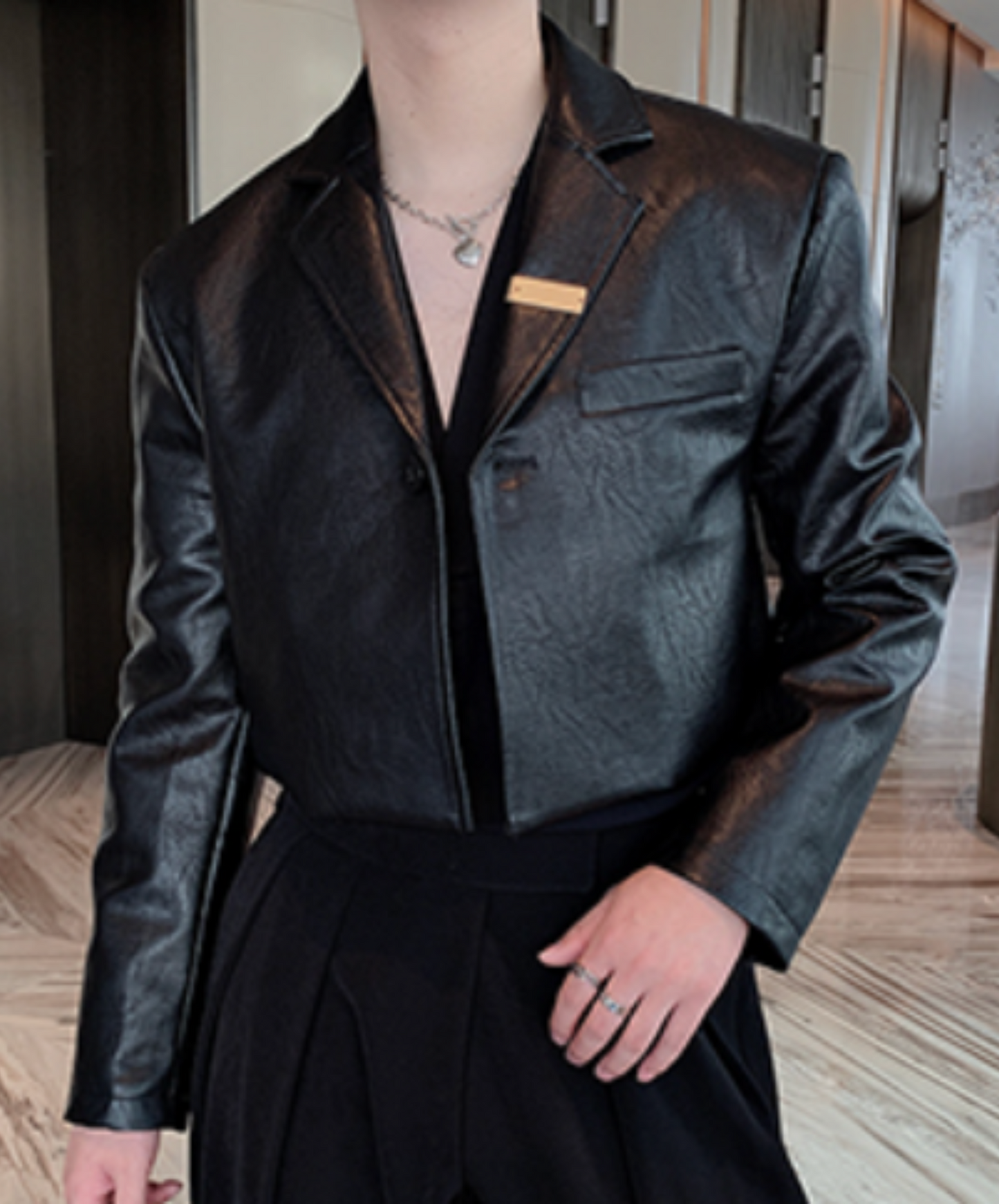 one-button leather shorts jacket EN2047