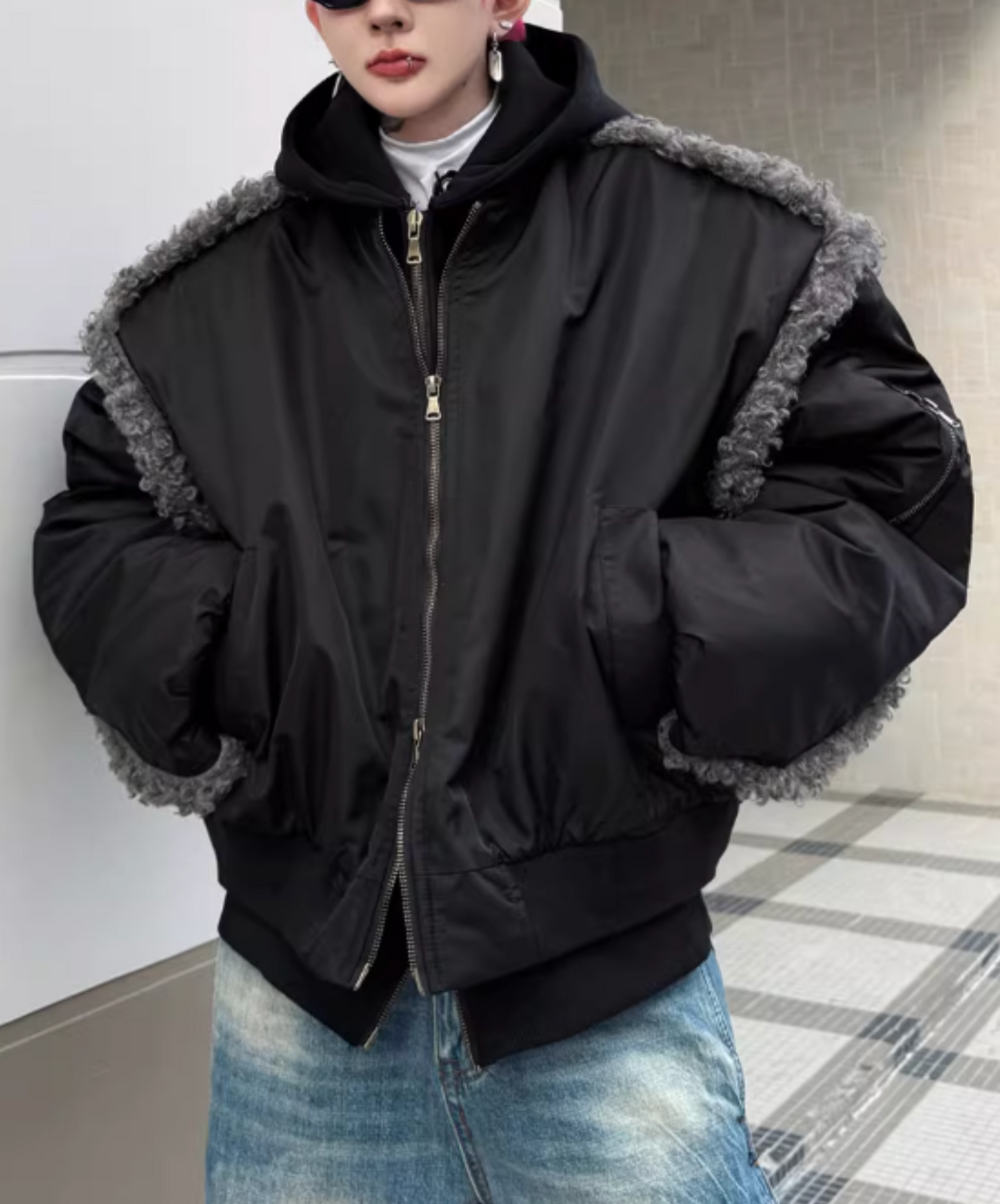 faux fur connection shorts jacket EN2563