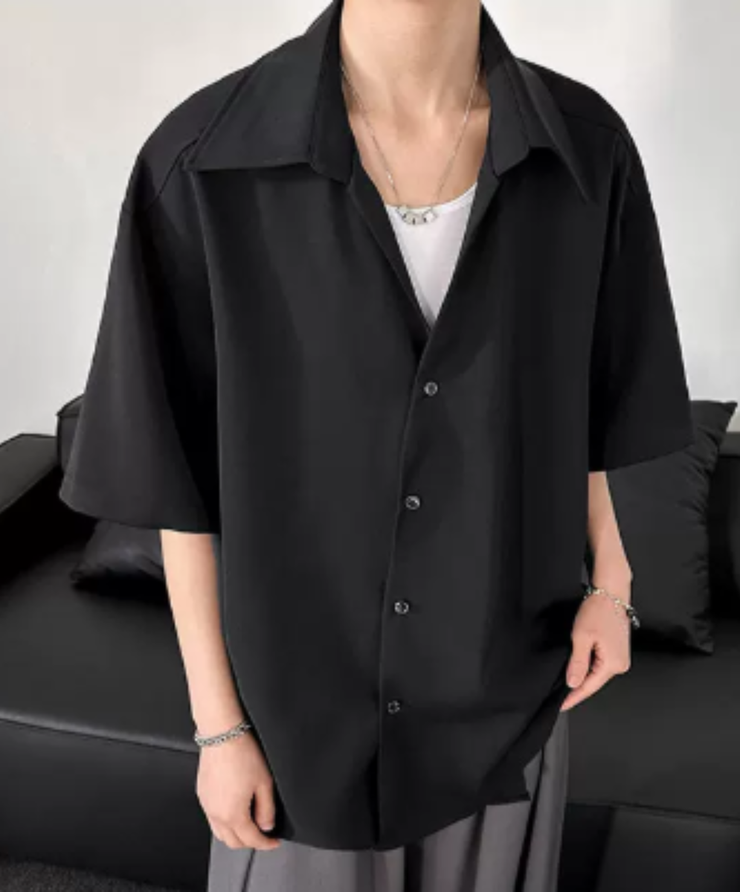 five-sleeved placket with slanted front shirt EN2921