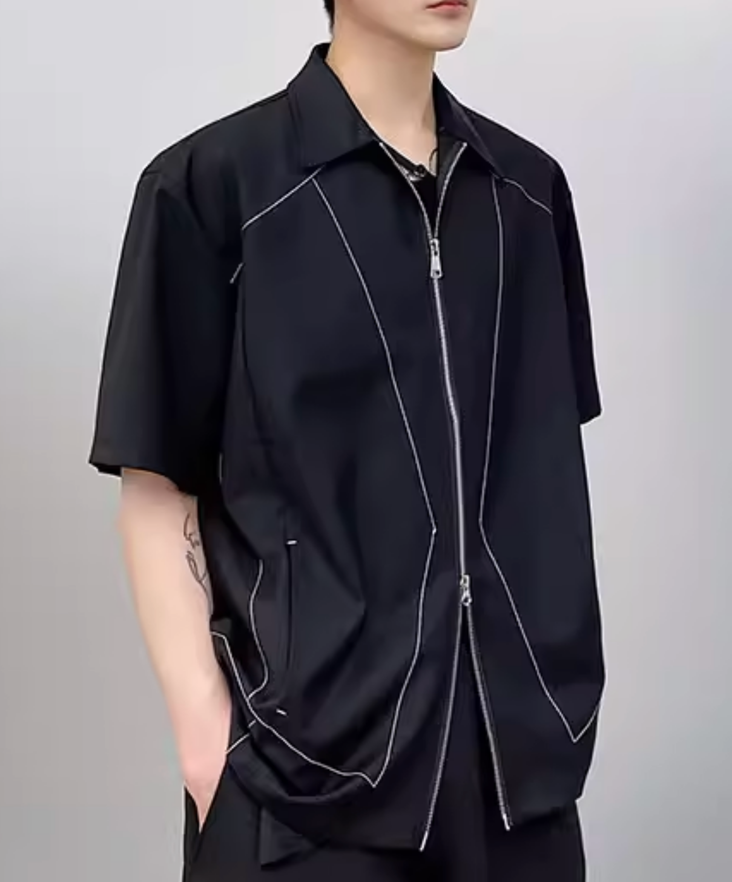 unique stitching with zipper shirt EN2812