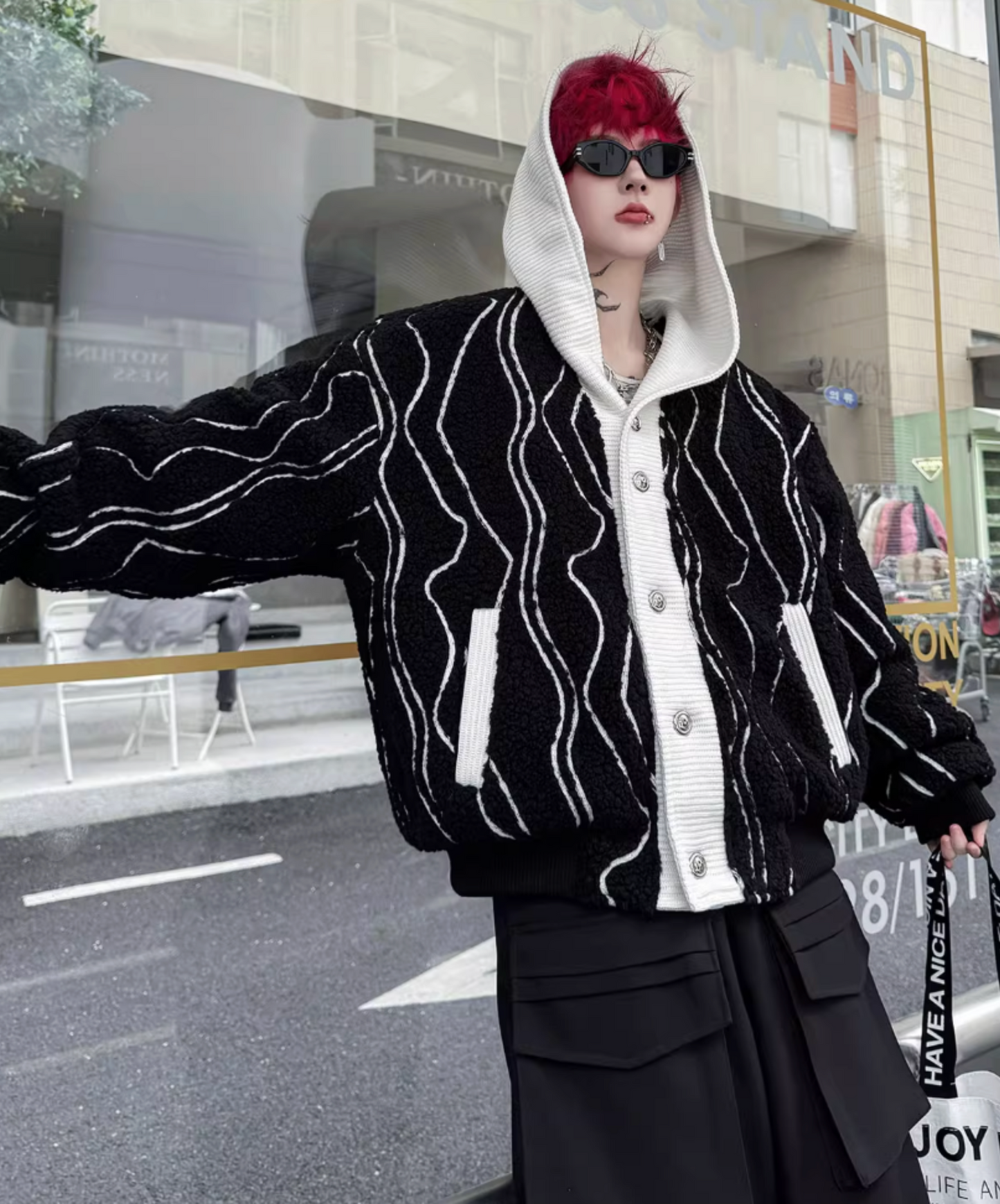 irregular striped hoodie jacket EN2596