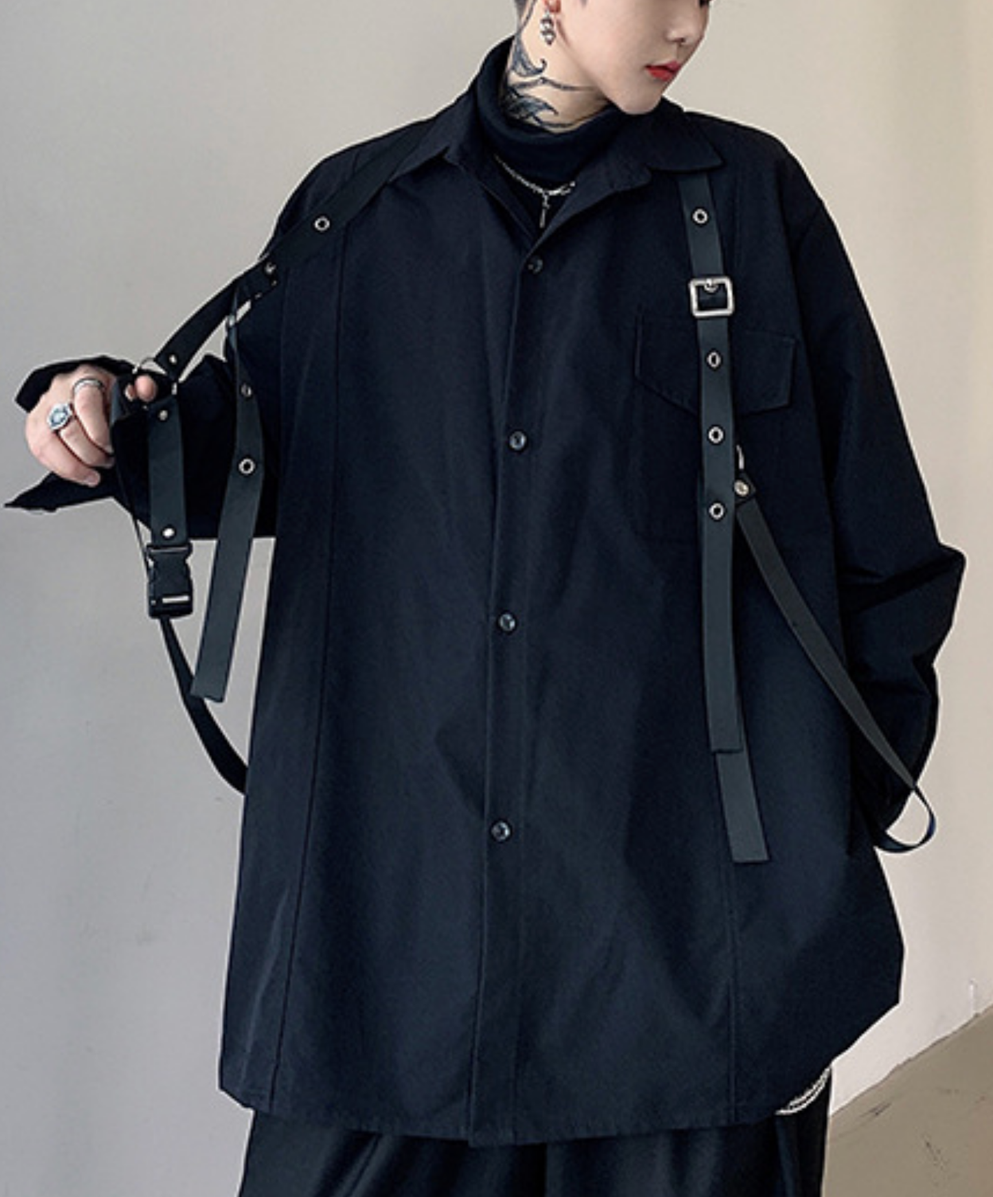 dark buckle belt decoration shirt EN2842