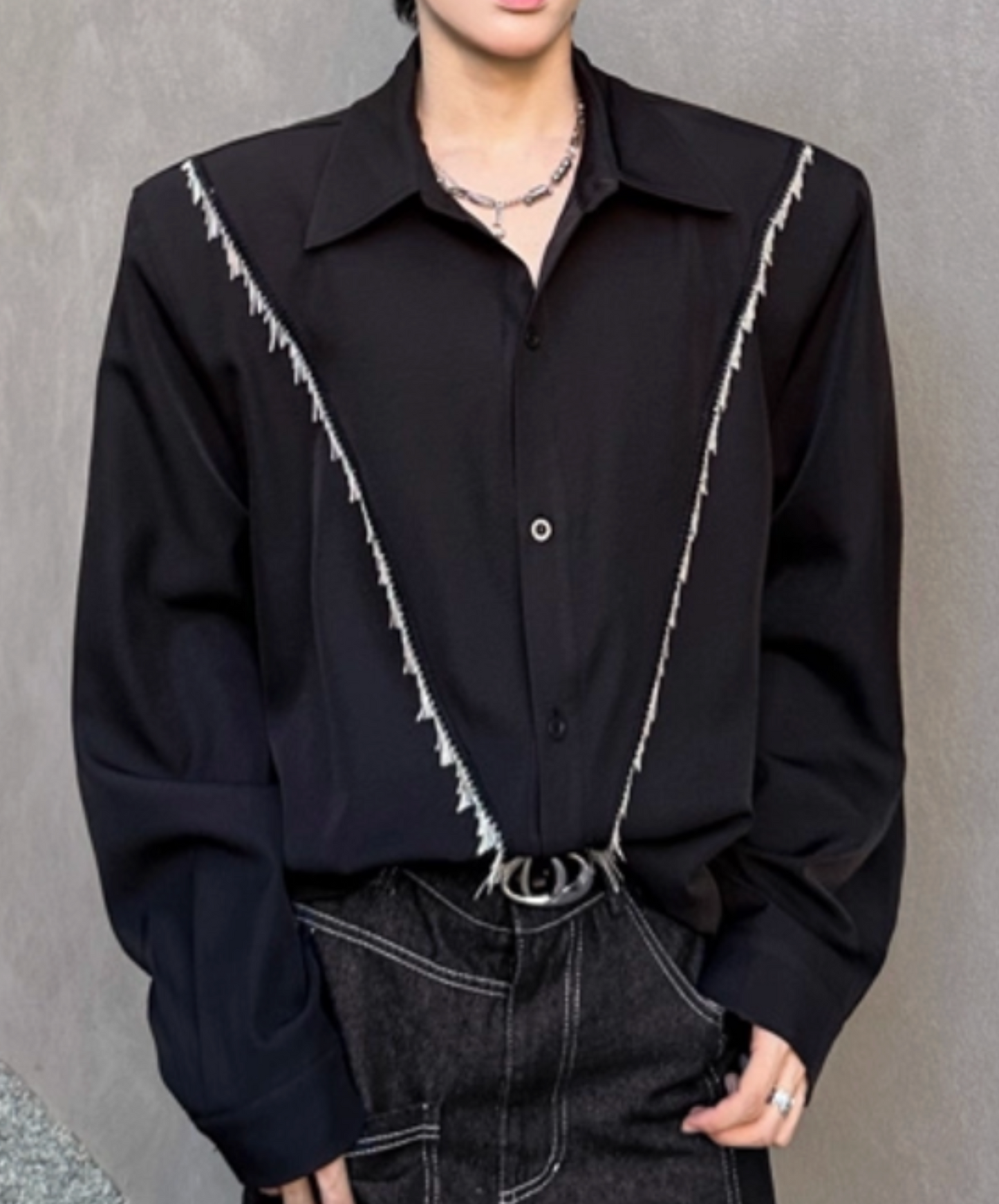 v-line fringe decoration shirt EN2435