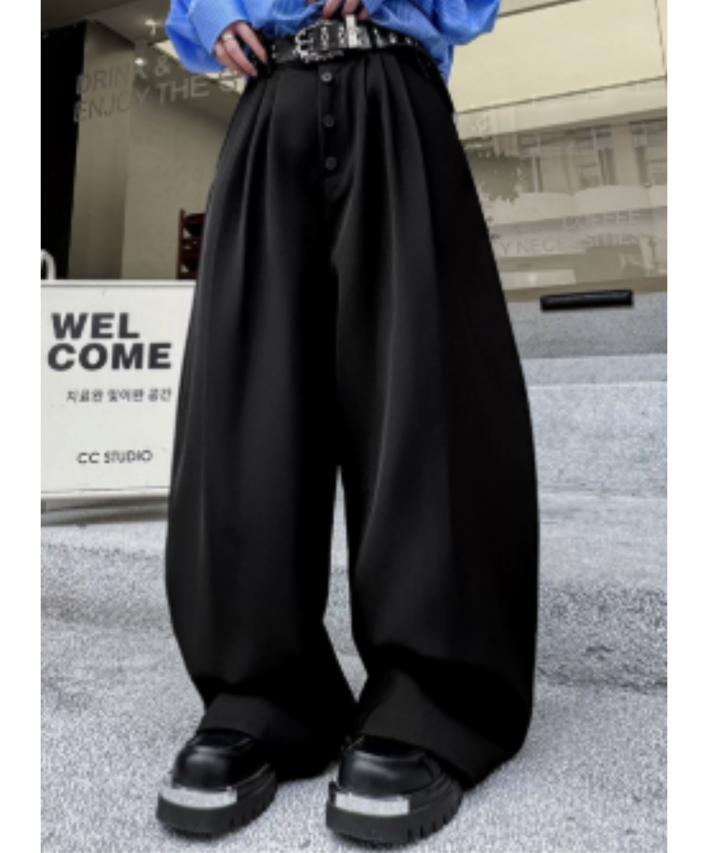 casual curve line wide pants EN2912