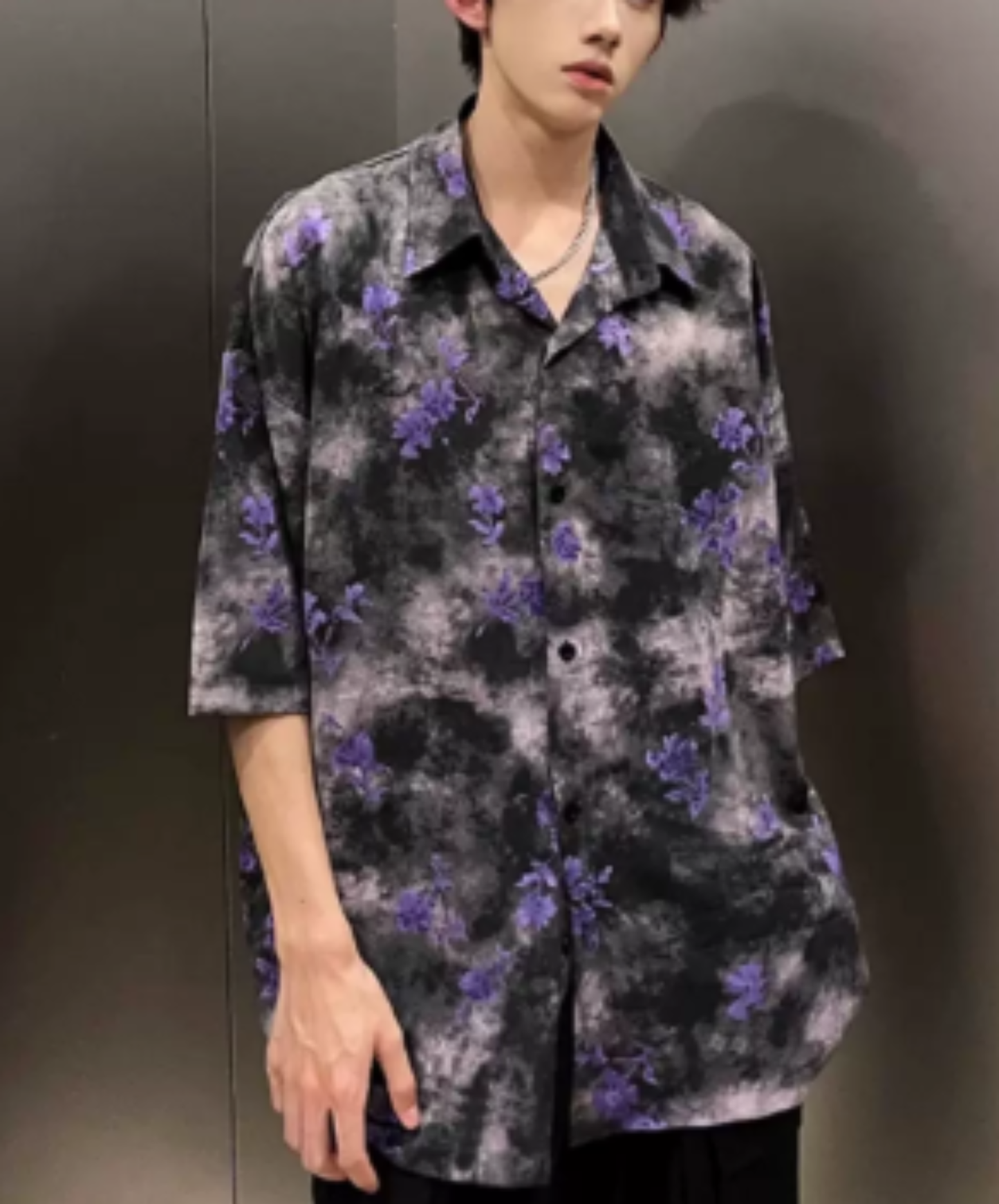 hawaiian-style print with purple flowers shirt EN2997
