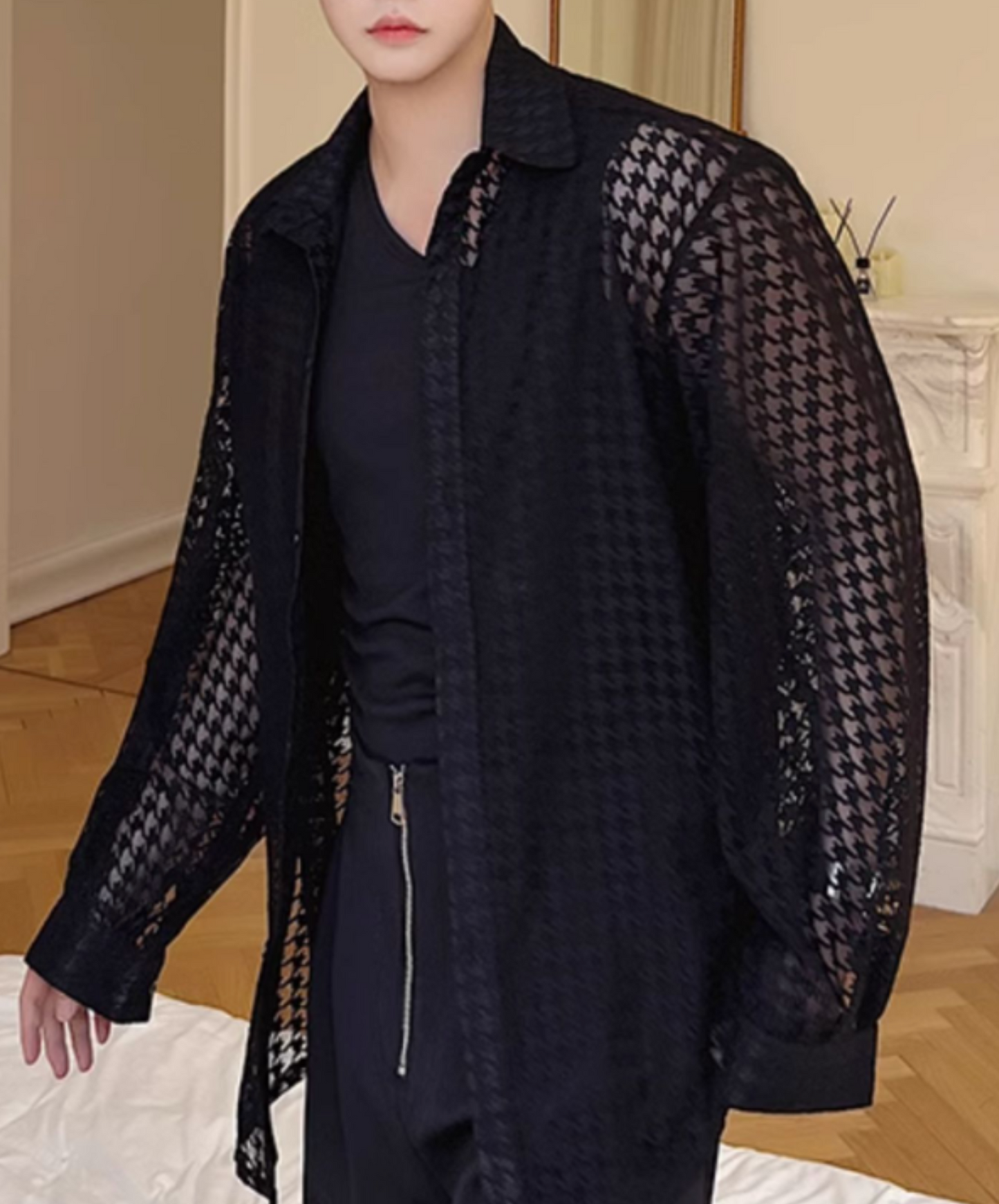 dark houndstooth sheer shirt EN2109