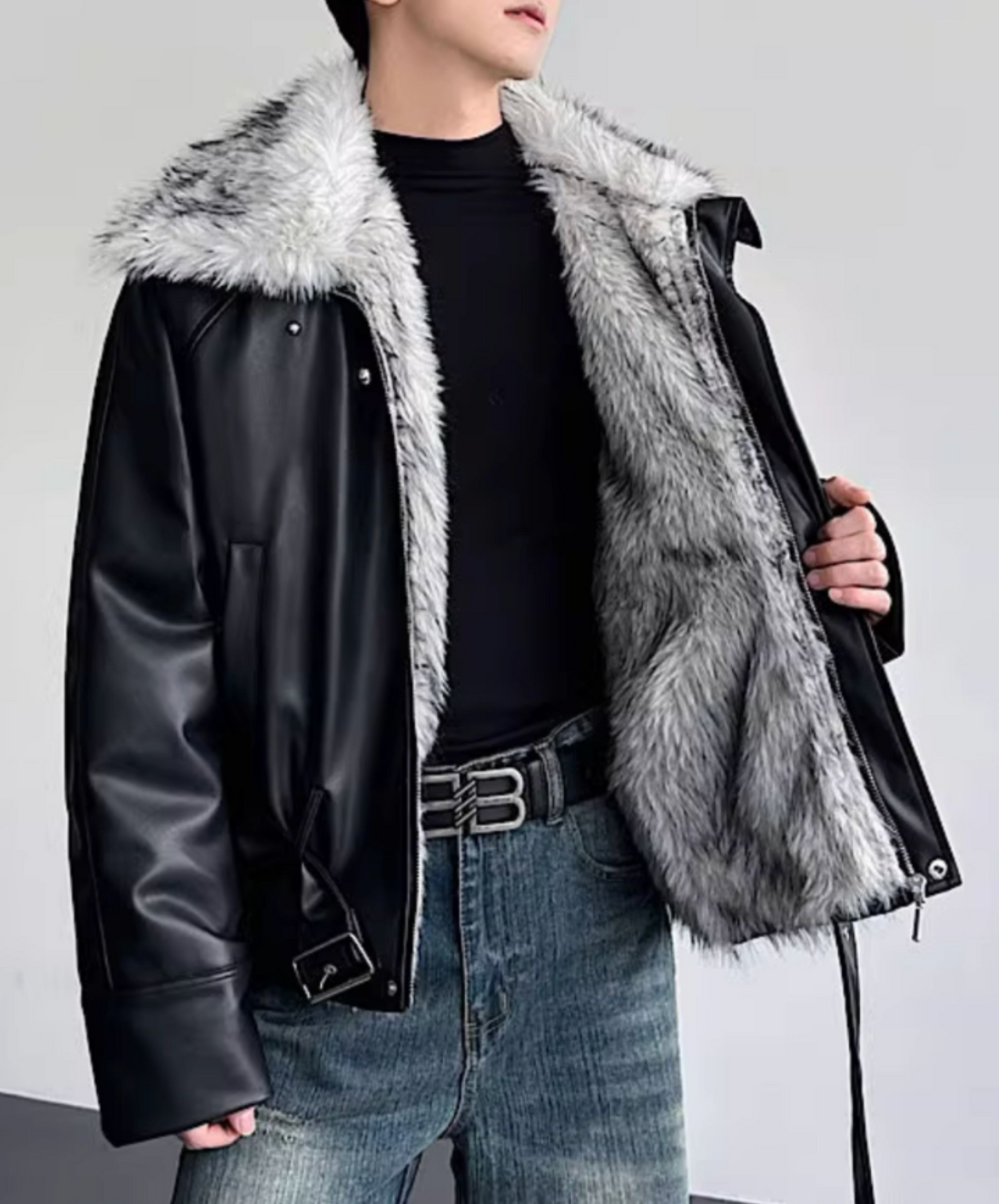 faux wolf fur collar jacket EN2587