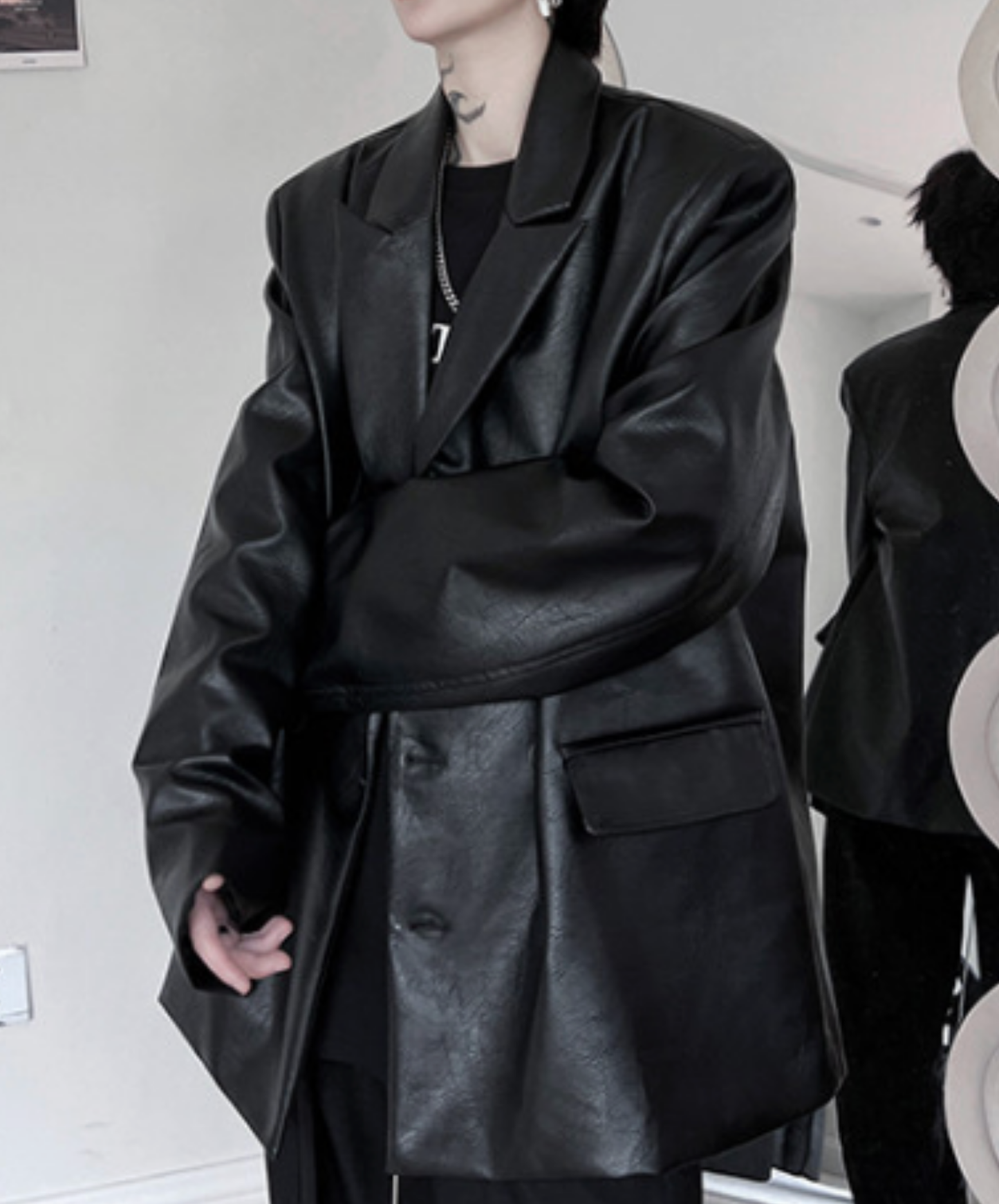 dark retro distressed pu leather jacket EN2704