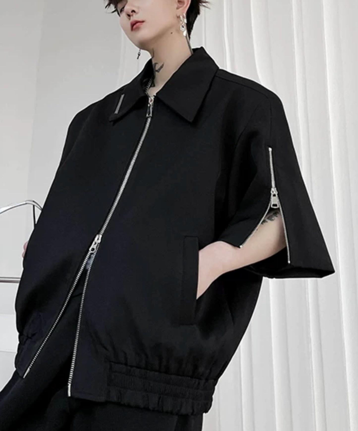 double zip-up short-sleeved jacket EN2864