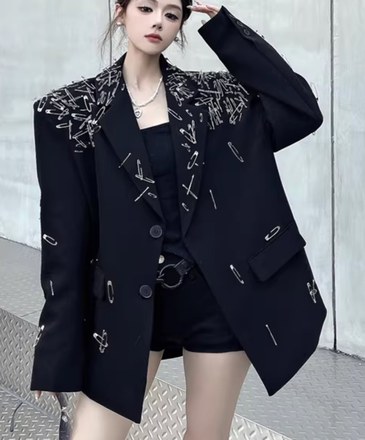 3d safety pin decoration jacket EN2828