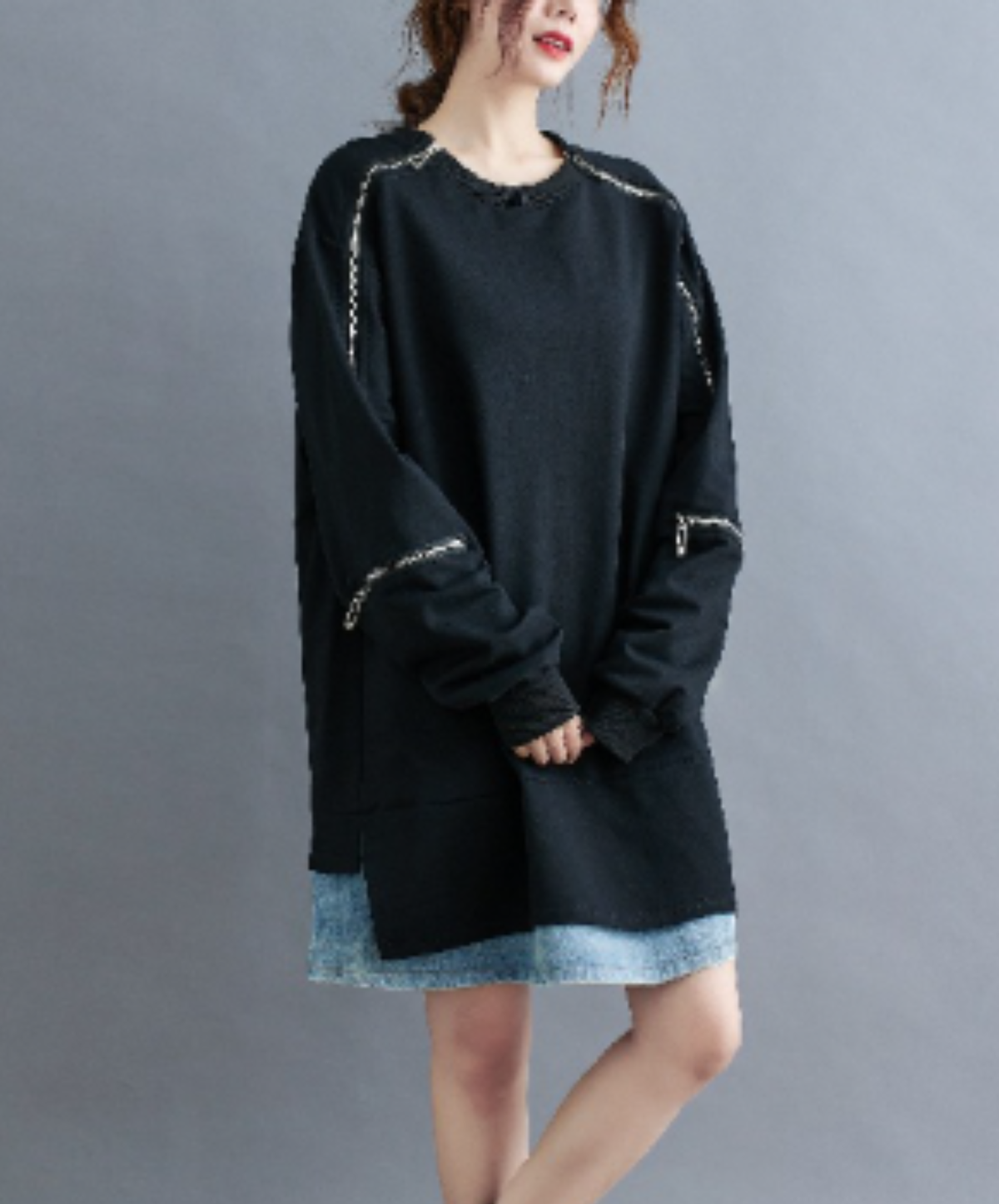 zip-detail side slits sweatshirt EN3217