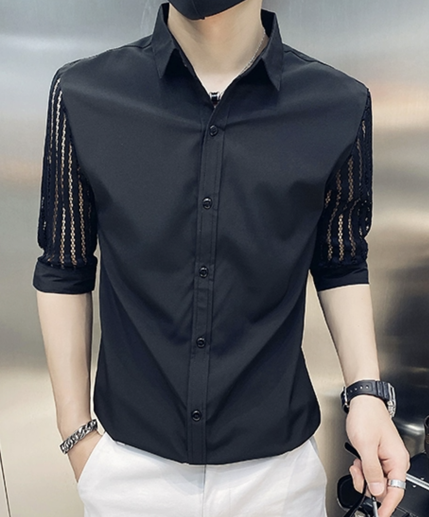 mesh sleeve shirt EN1063