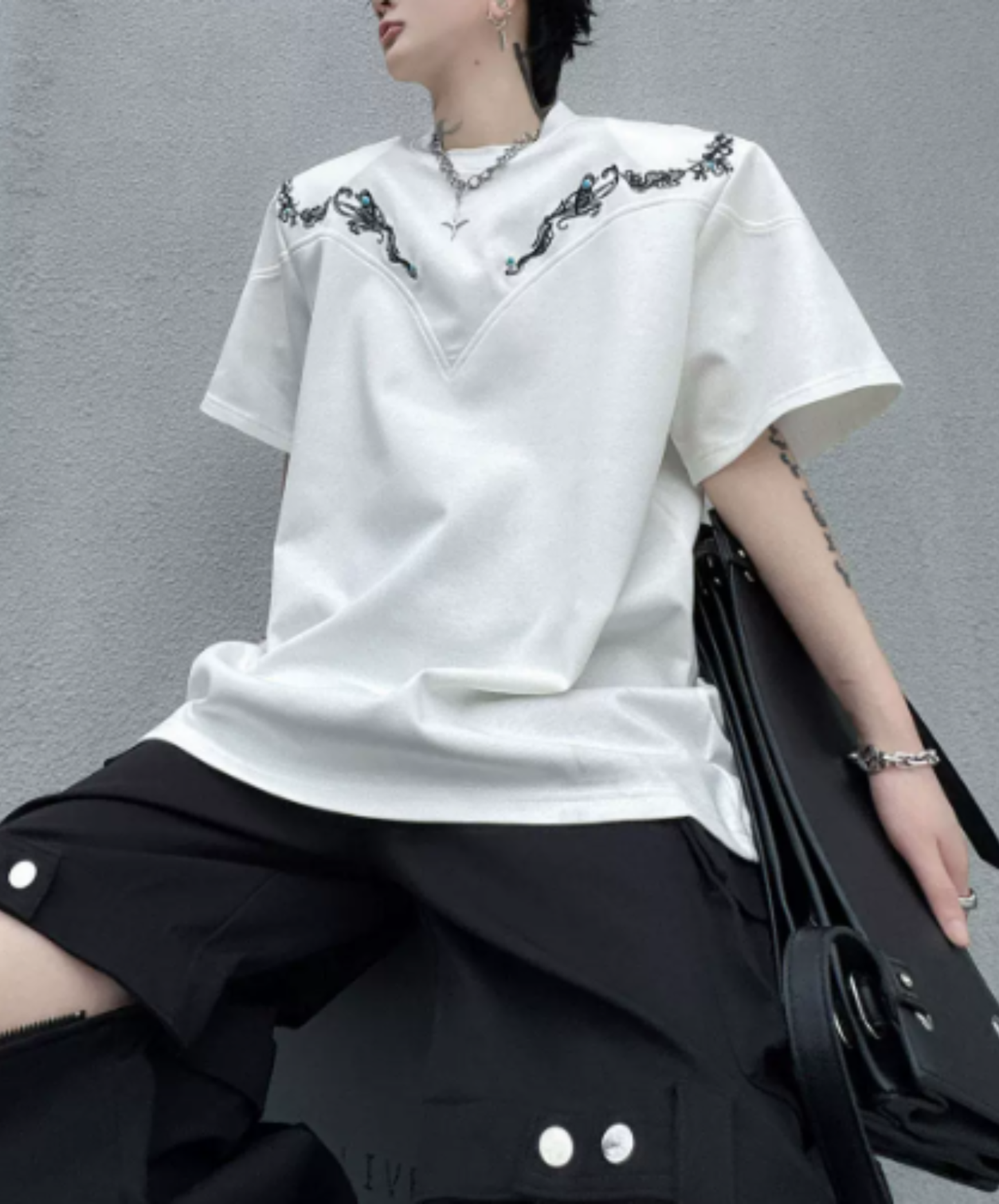 retro embroidery beads t-shirt EN2873