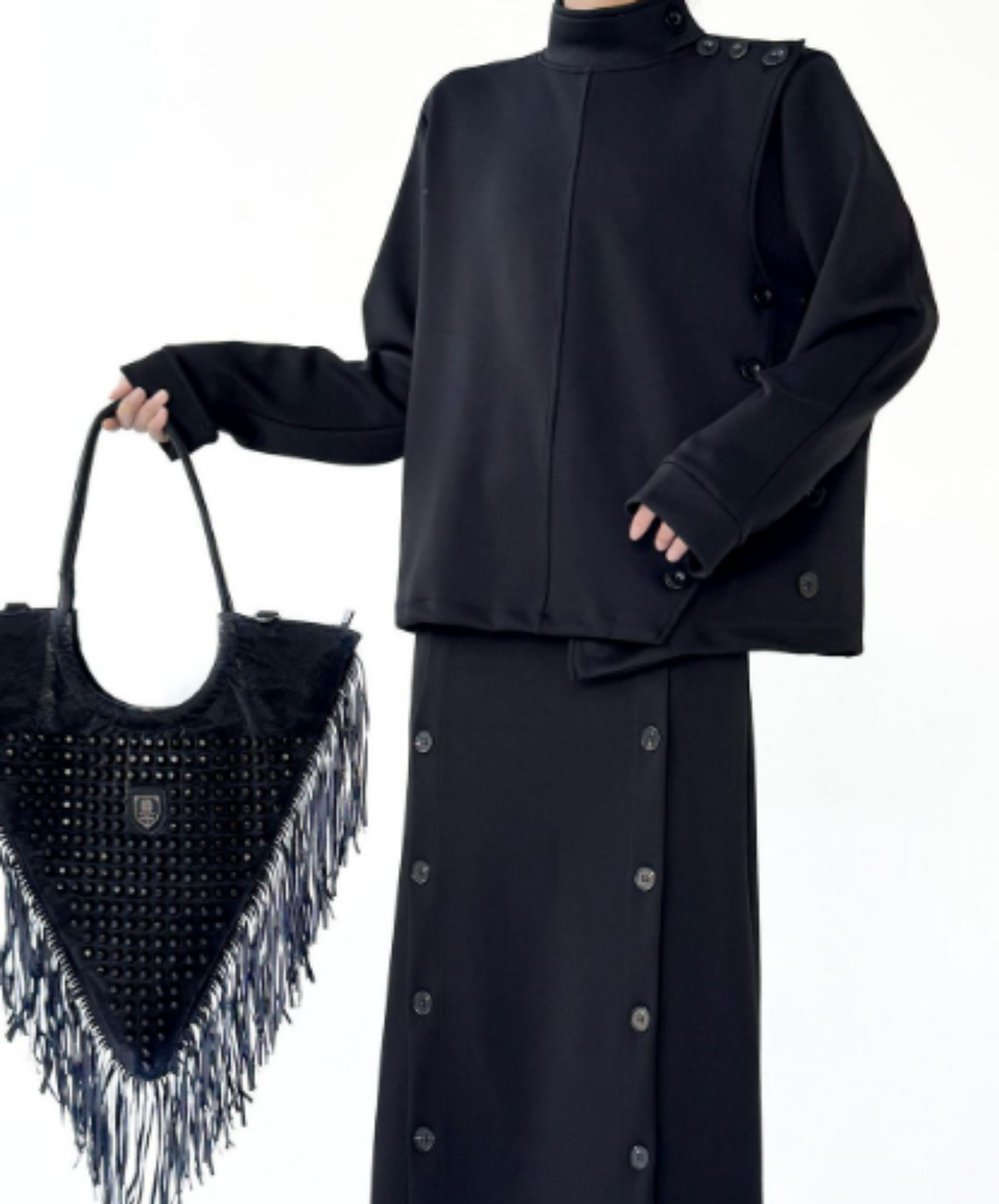 asymmetric high-neck design sweatshirt EN3149