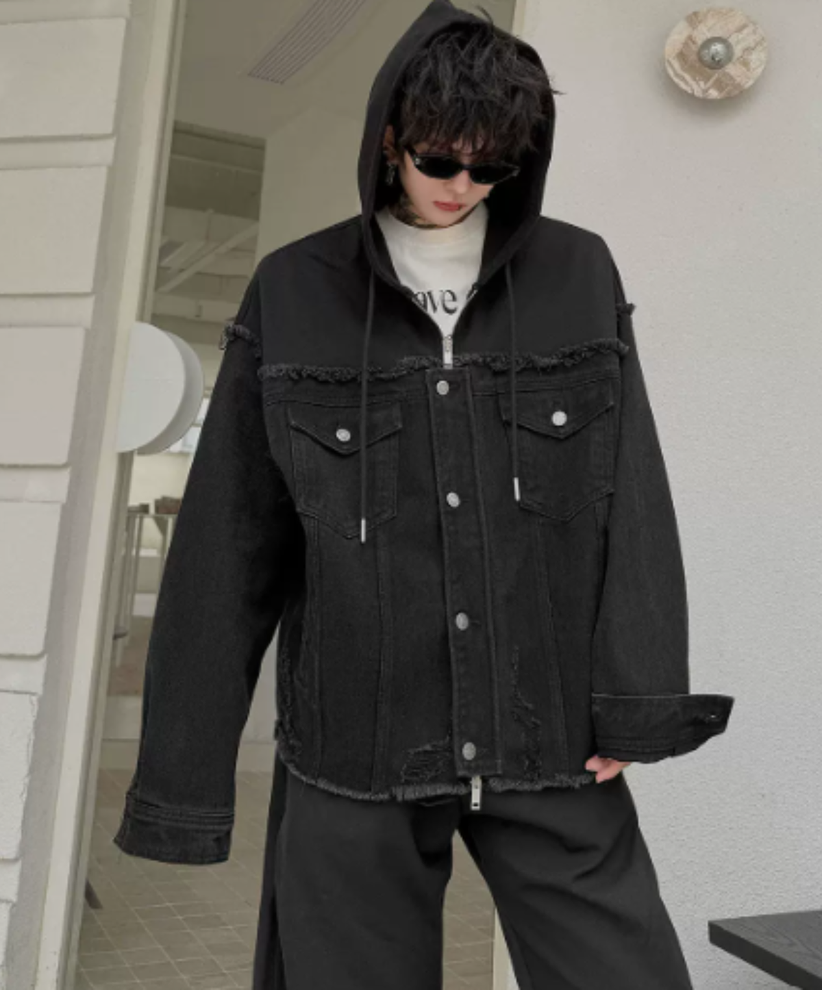 paneled fringed, and distressed jacket EN3239