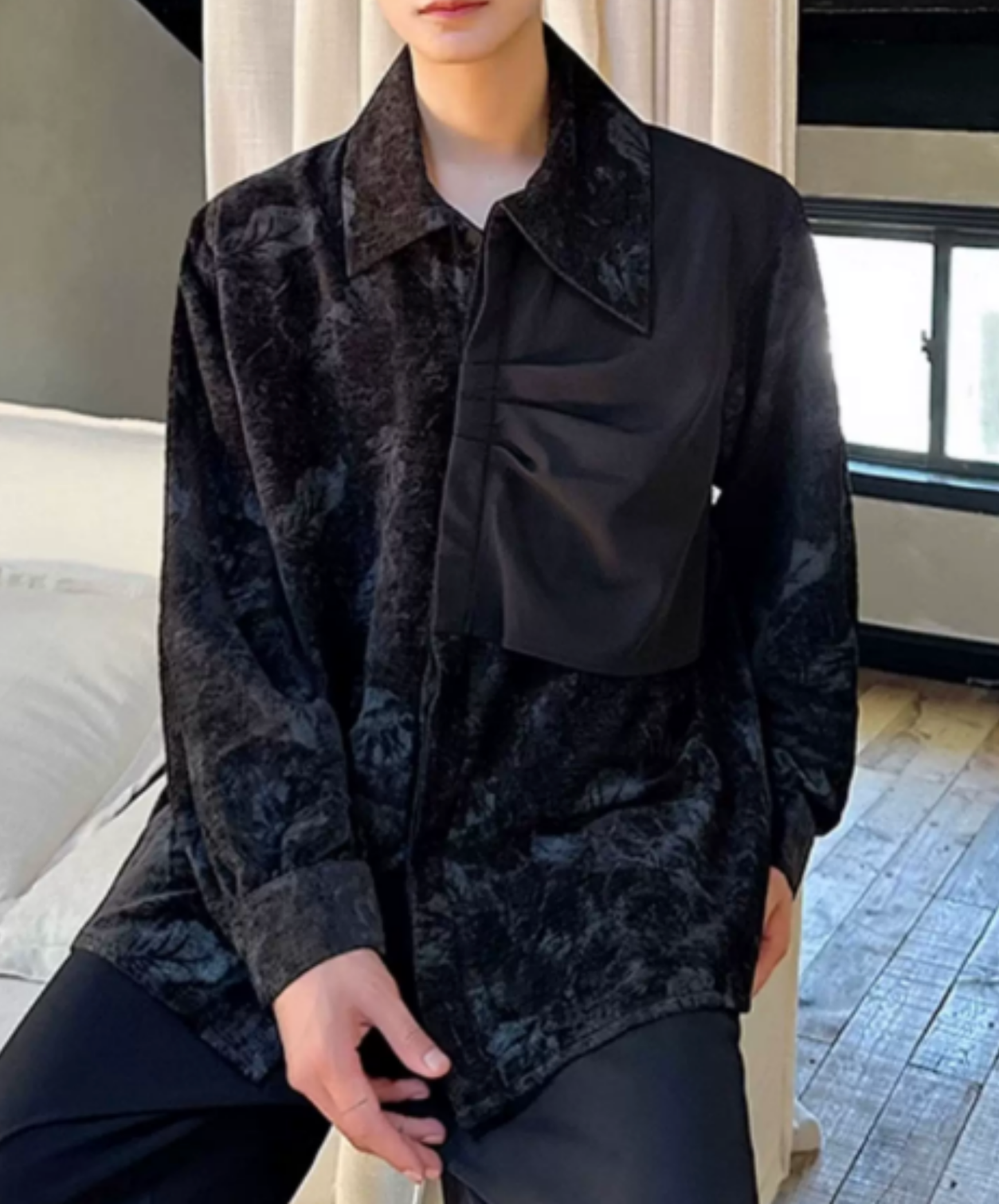 dark asymmetrical tie-dye velvet shirt EN2848