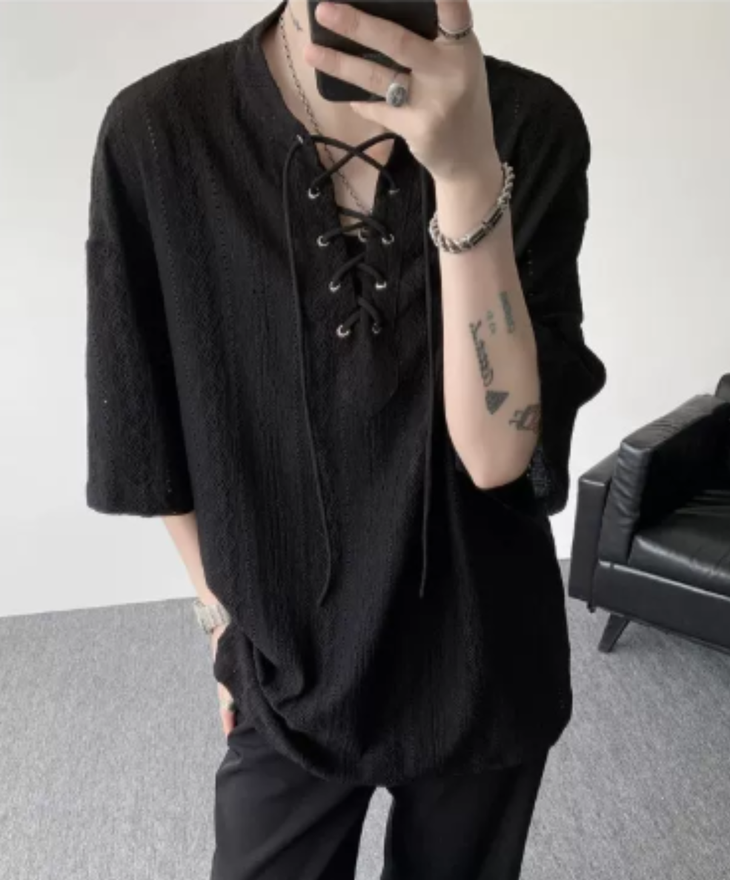 lightweight jacquard v-neck t-shirt EN2975