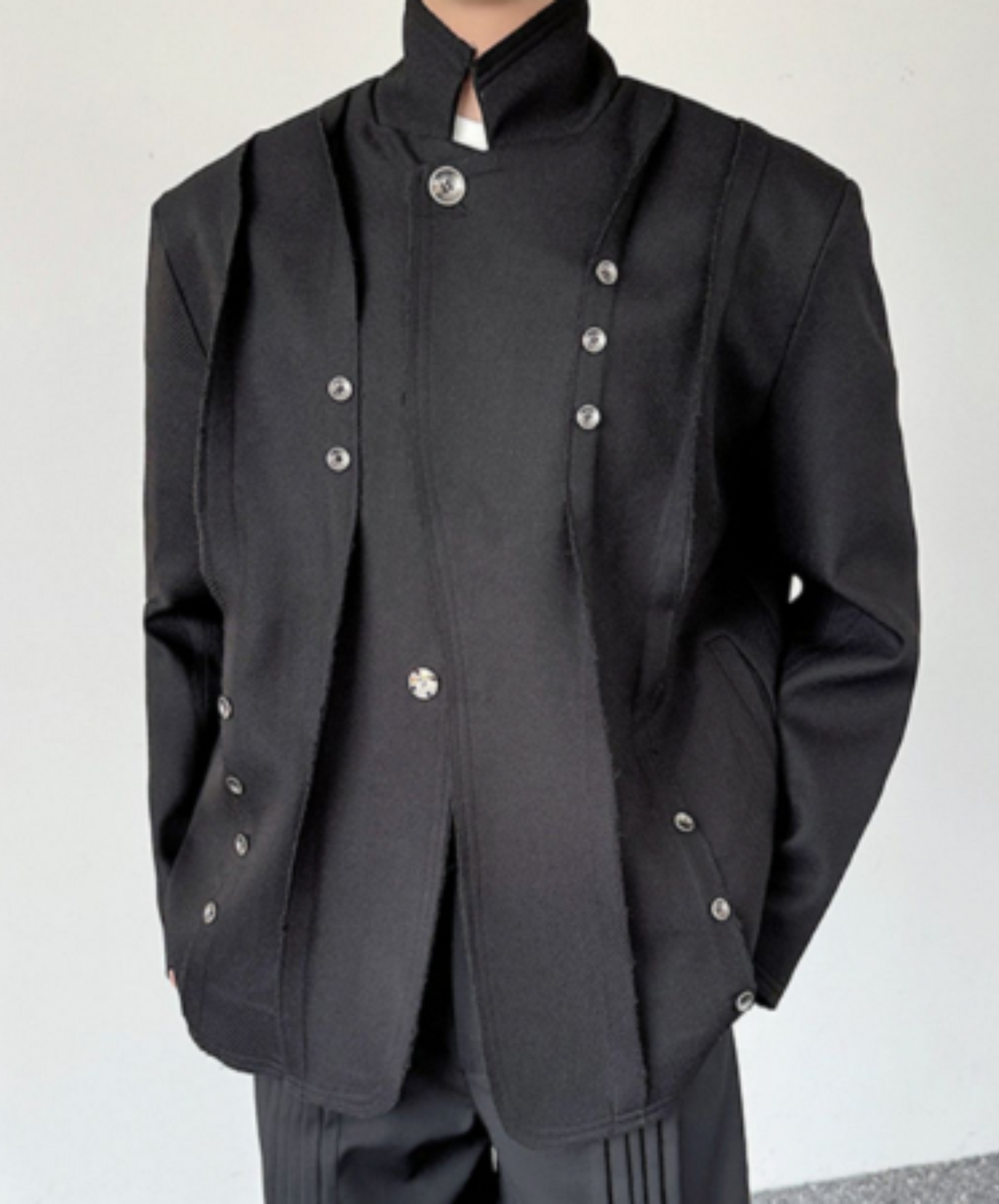 silver rivet embellished stand-up collar jacket EN1996