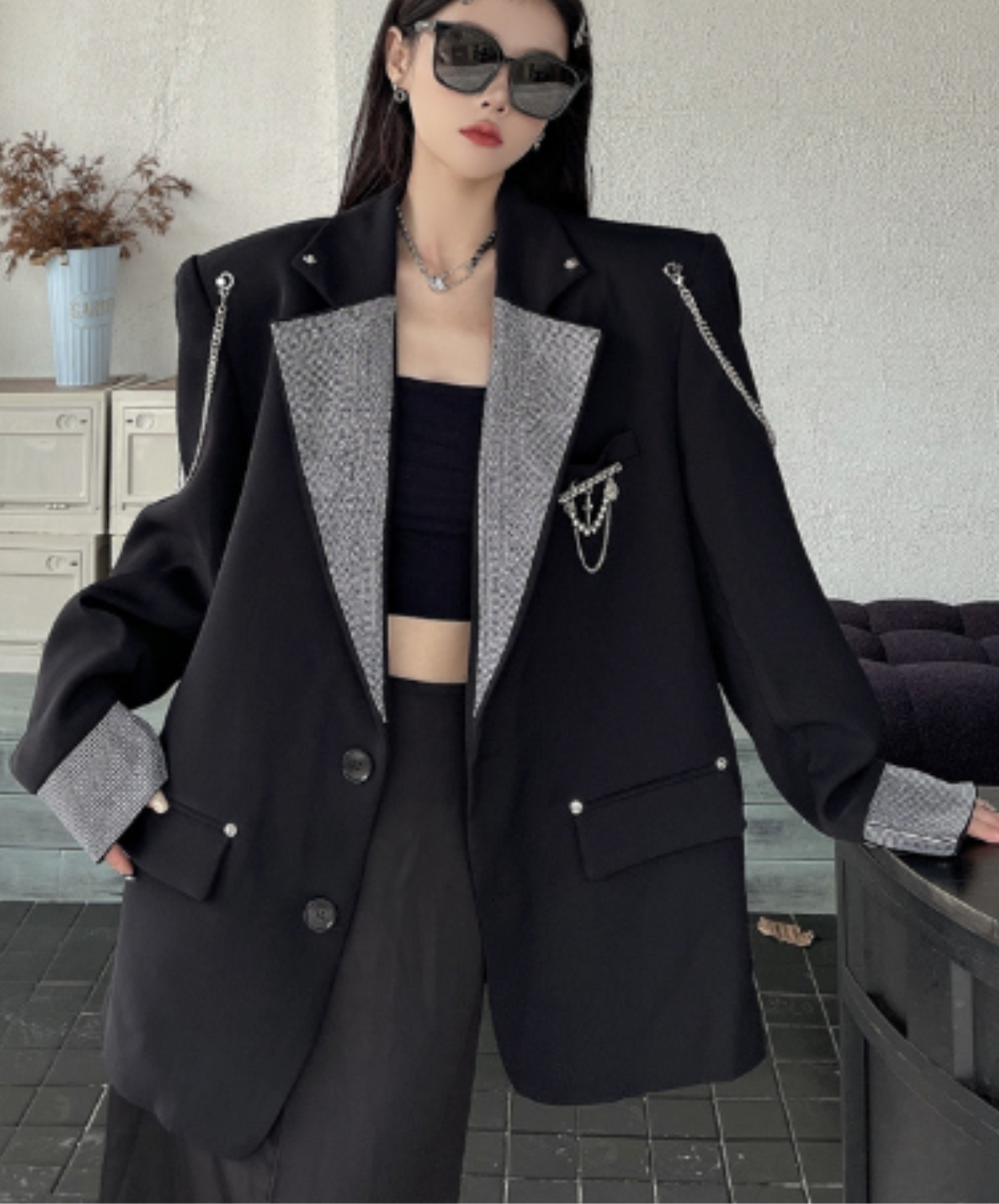 metallic-like chain decoration jacket EN1985