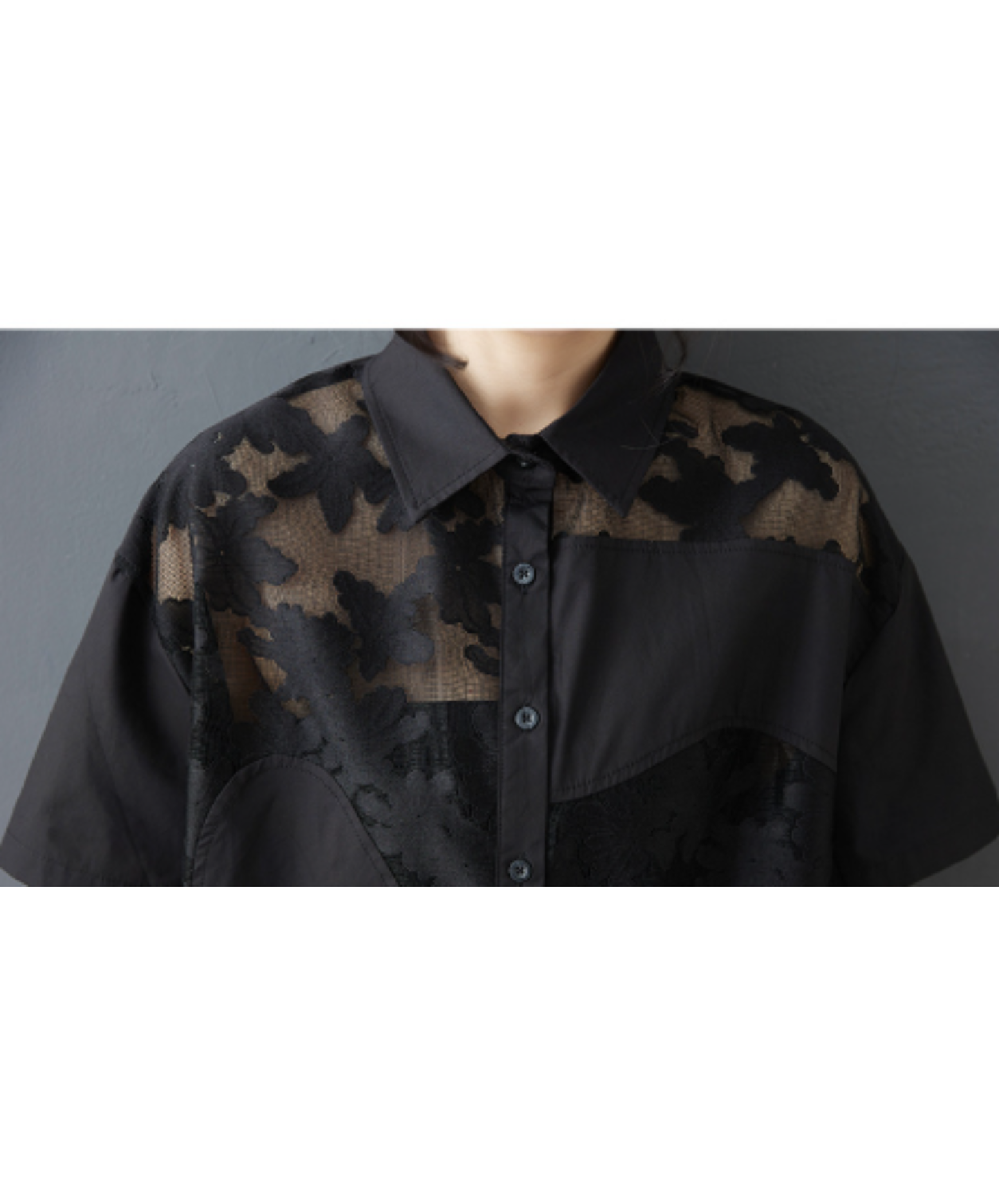 openwork patchwork sheer shirt EN2978
