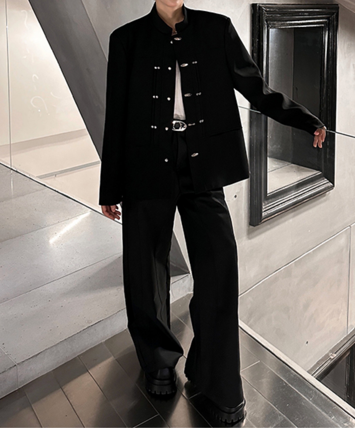 stand collar with metal buckle jacket EN2488