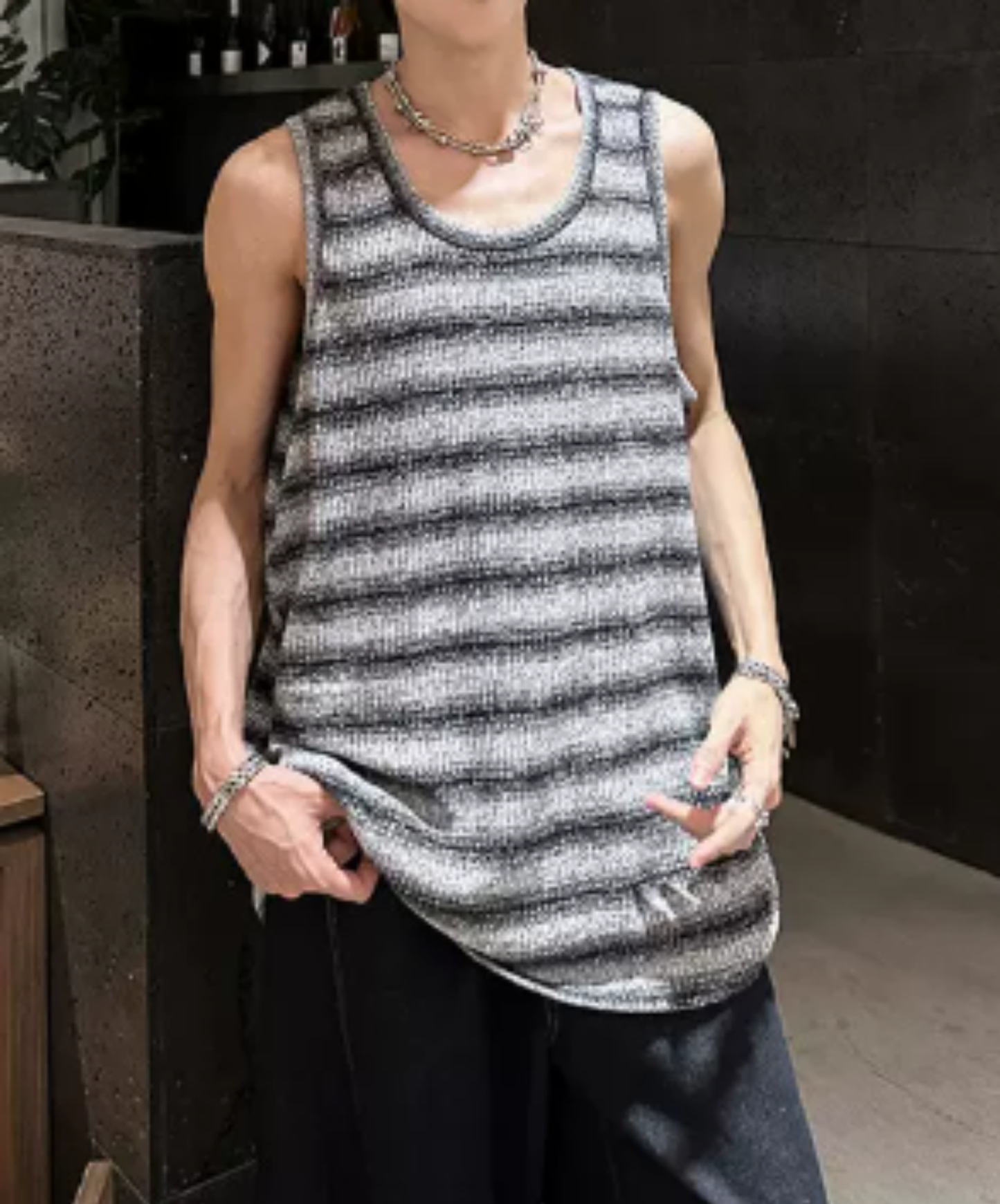 distressed ribbed slim fit tank top EN2974