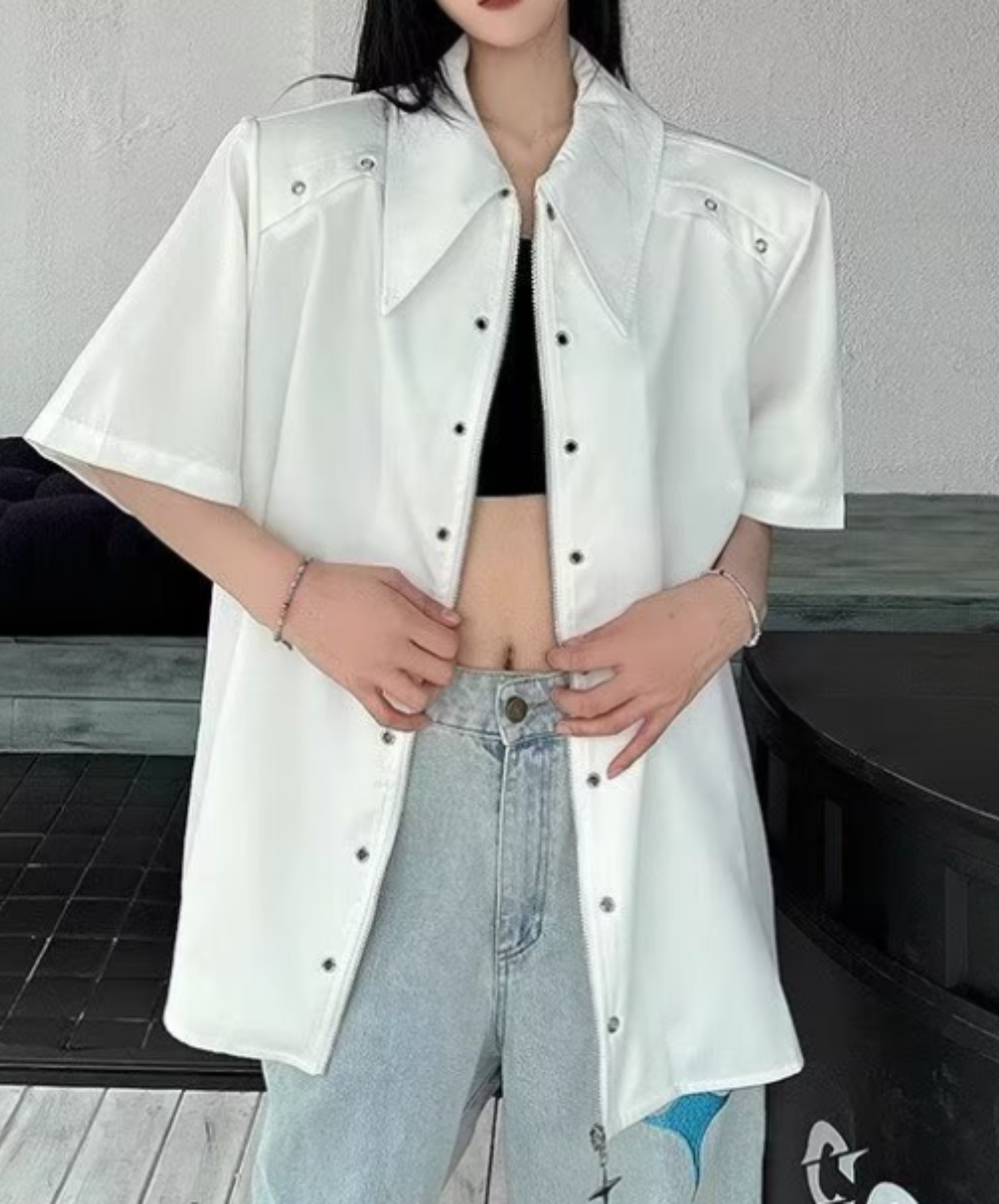metal hole zipper shirt EN2883