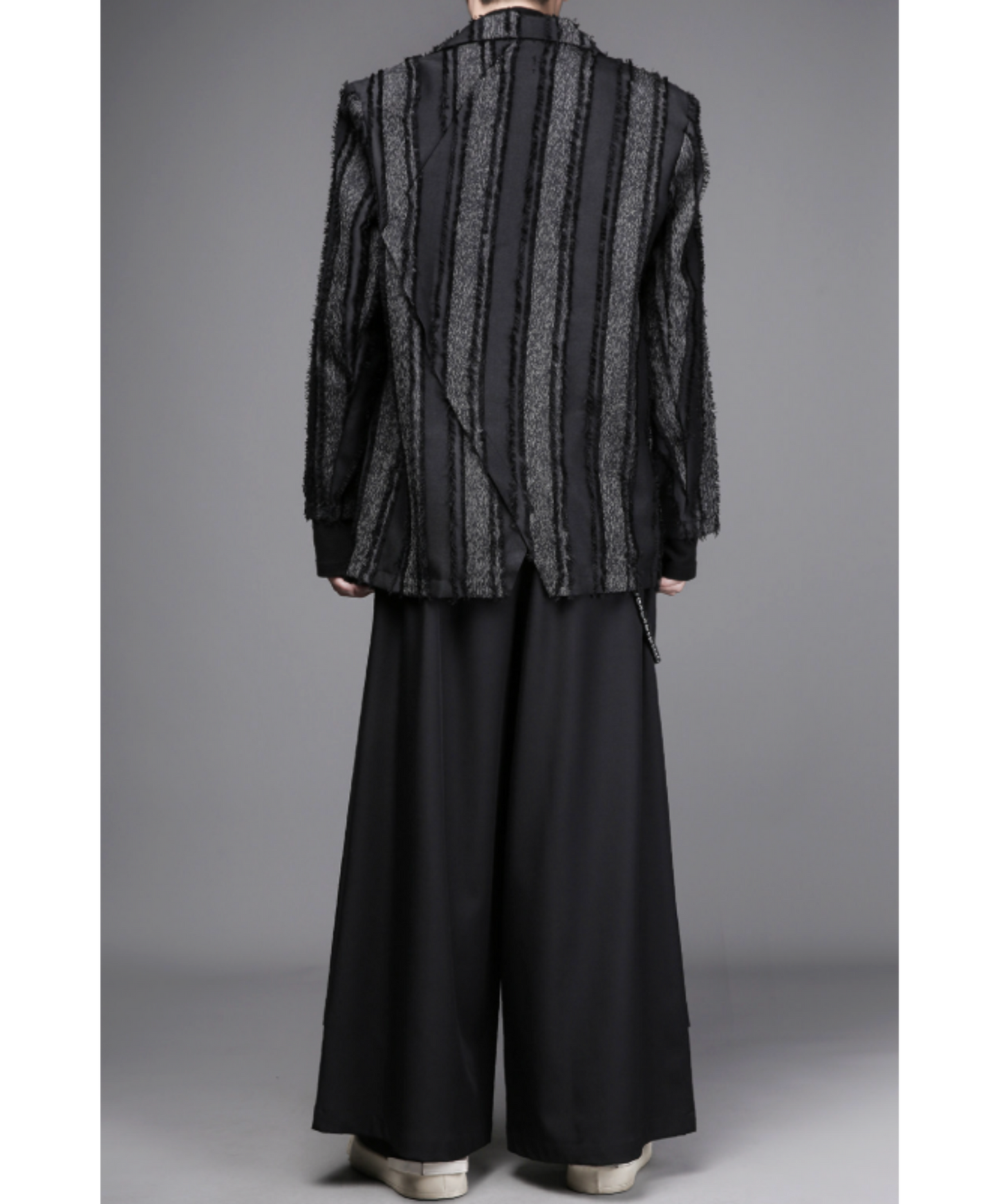 dark striped tassel trim distressed jacket EN2697