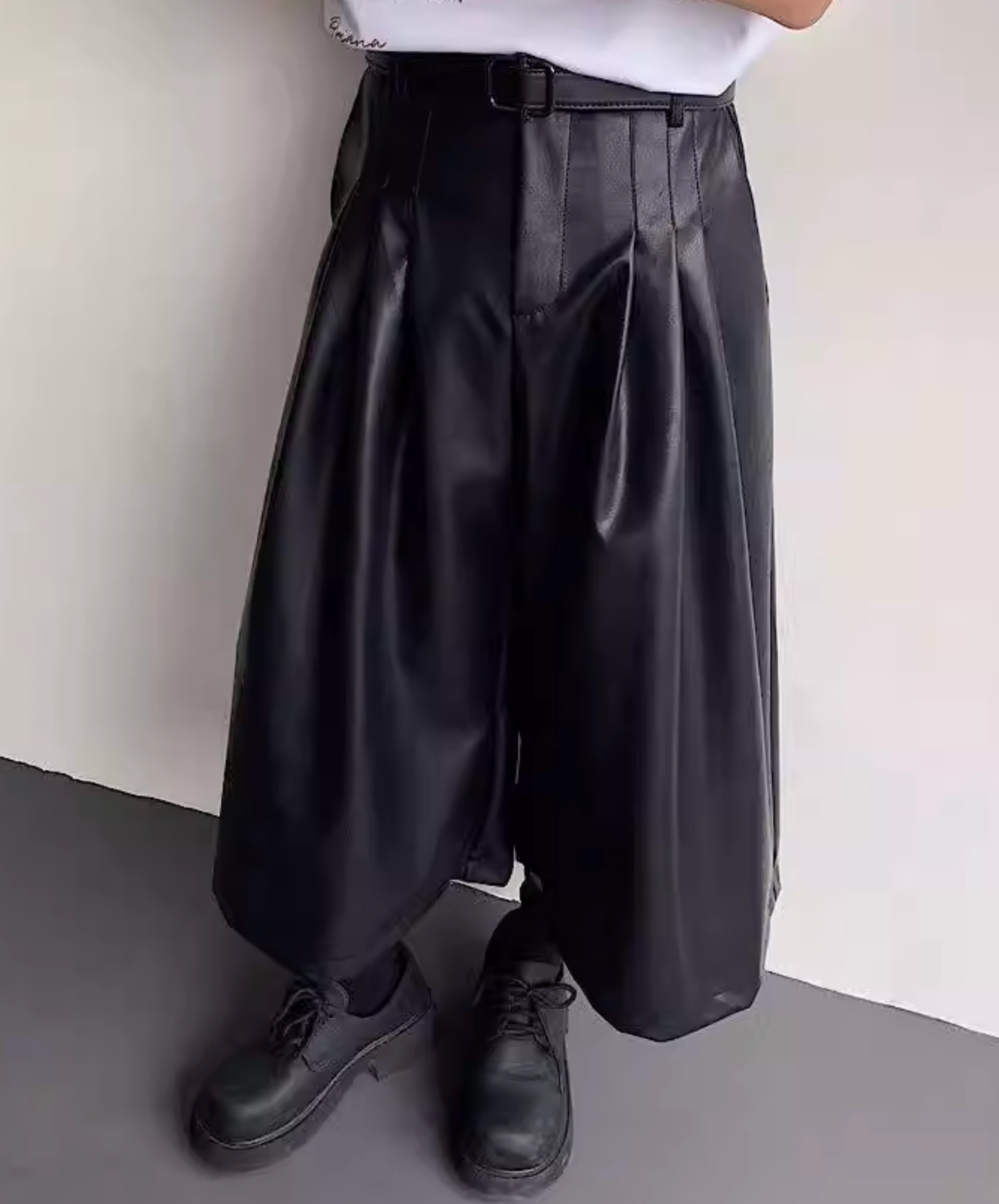 pu leather mid-length wide pants EN2835