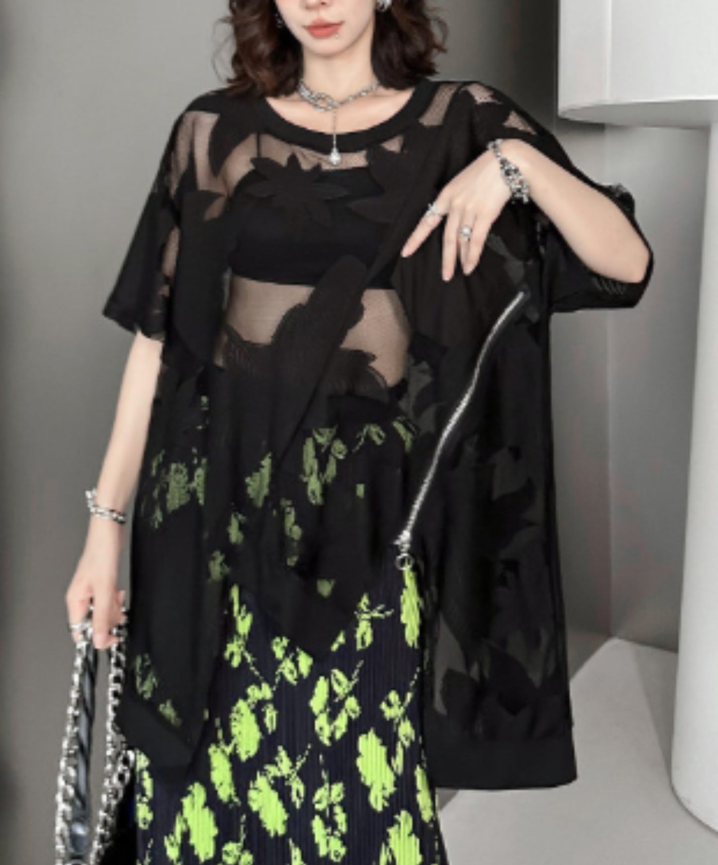 dark heavy jacquard asymmetrical t-shirt EN2984