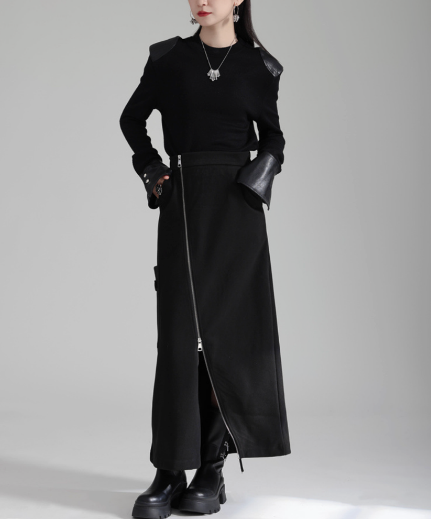 irregular zipper velvet skirt EN2732