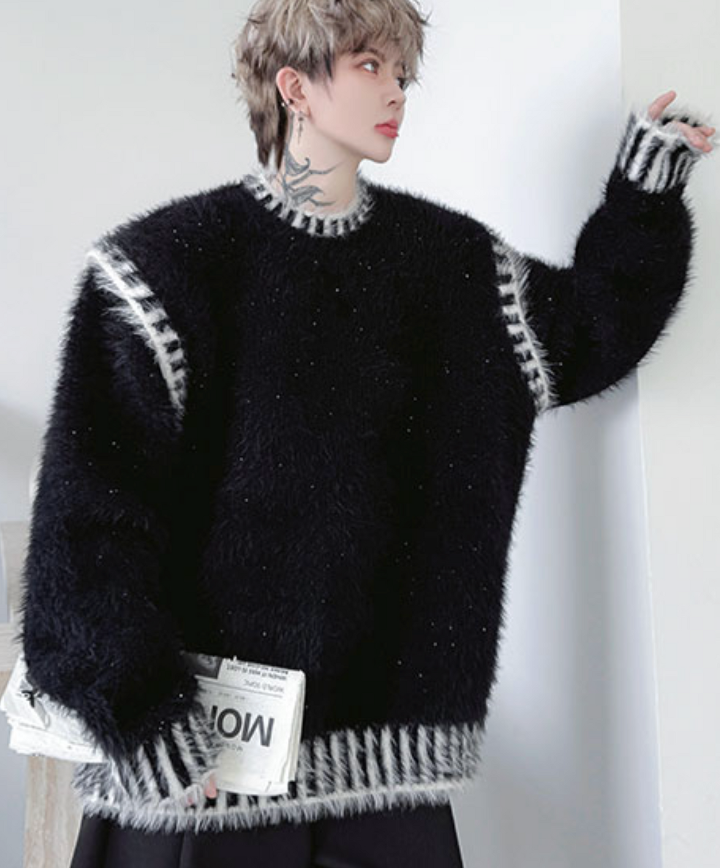 dark retro colorblock stitching sweater EN2532