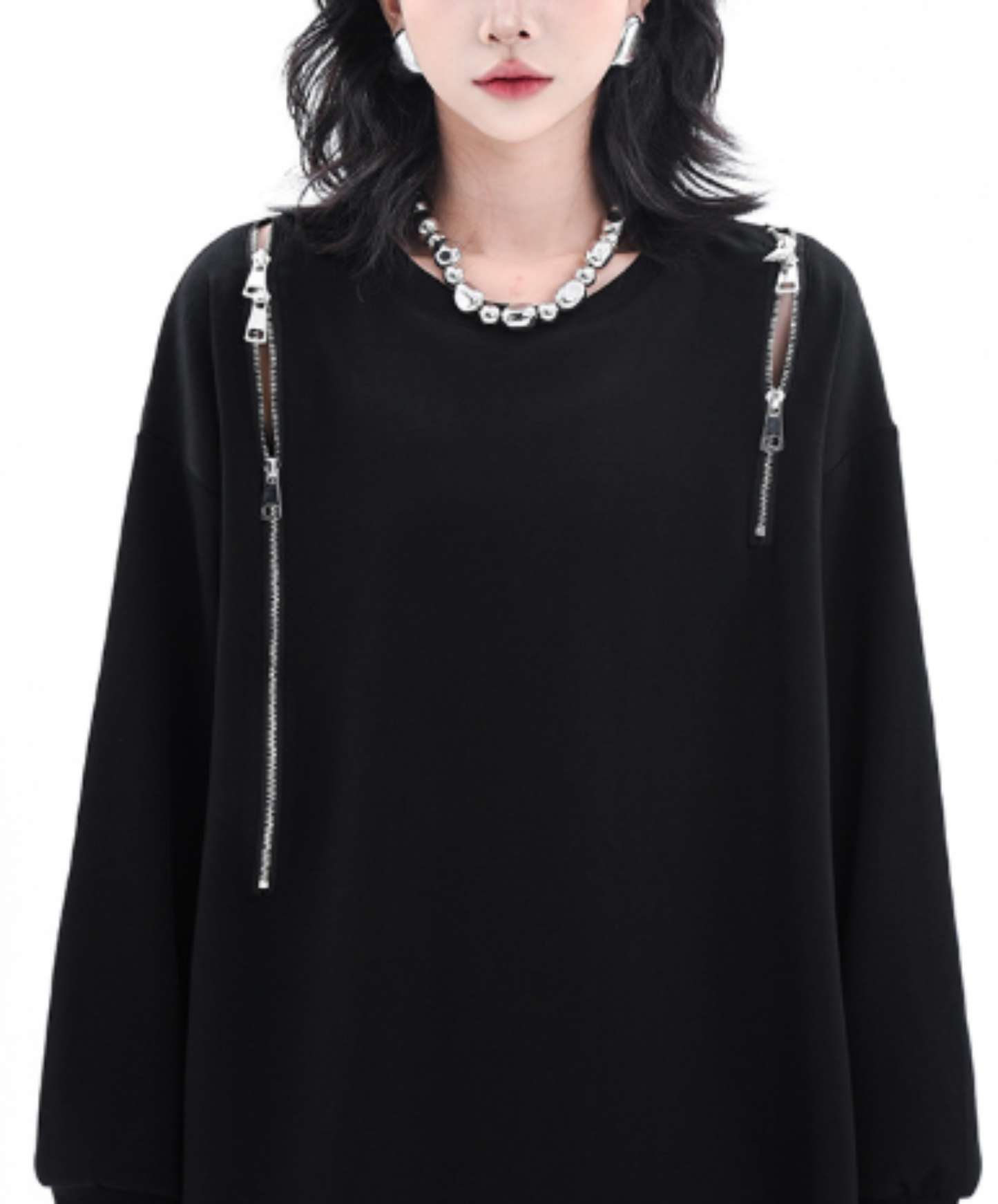 chain-pattern patchwork mid-length style sweatshirt EN3132
